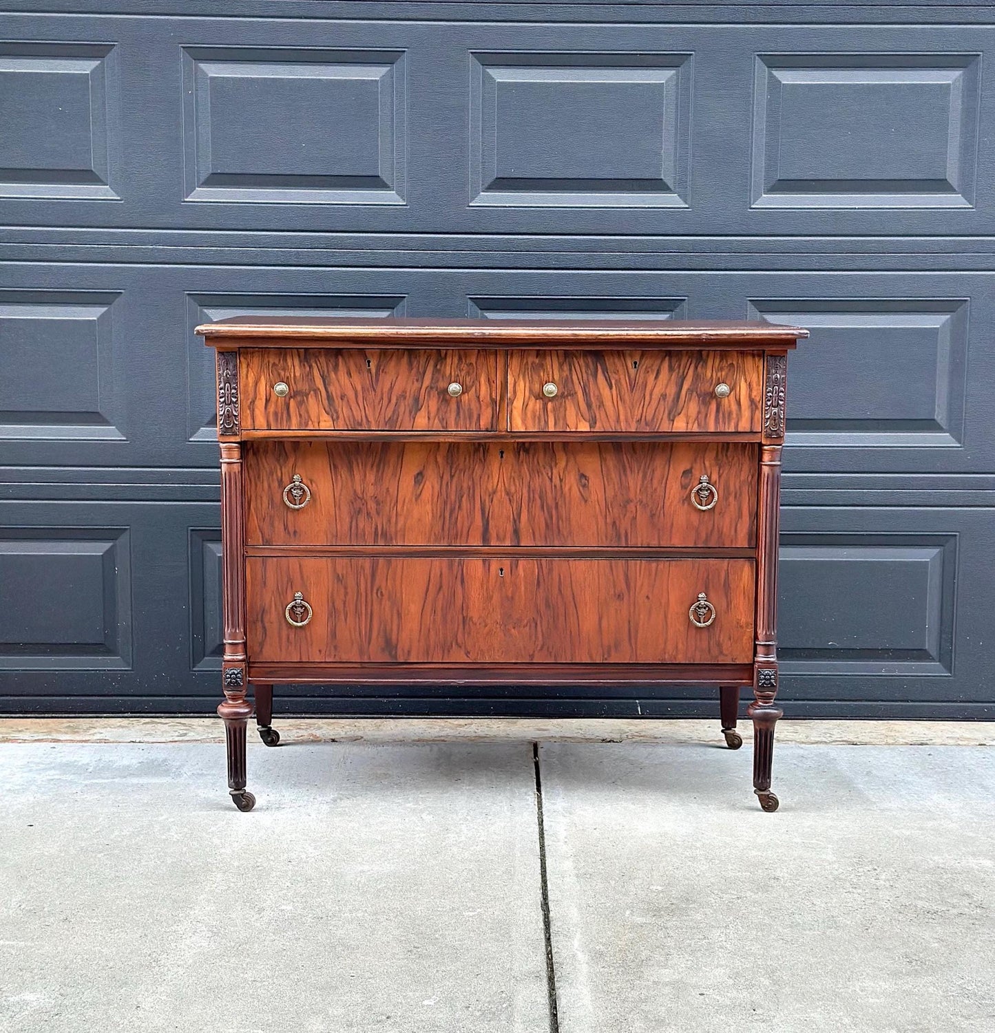 Antique Early 1900's French Walnut Chest of Drawers on Casters