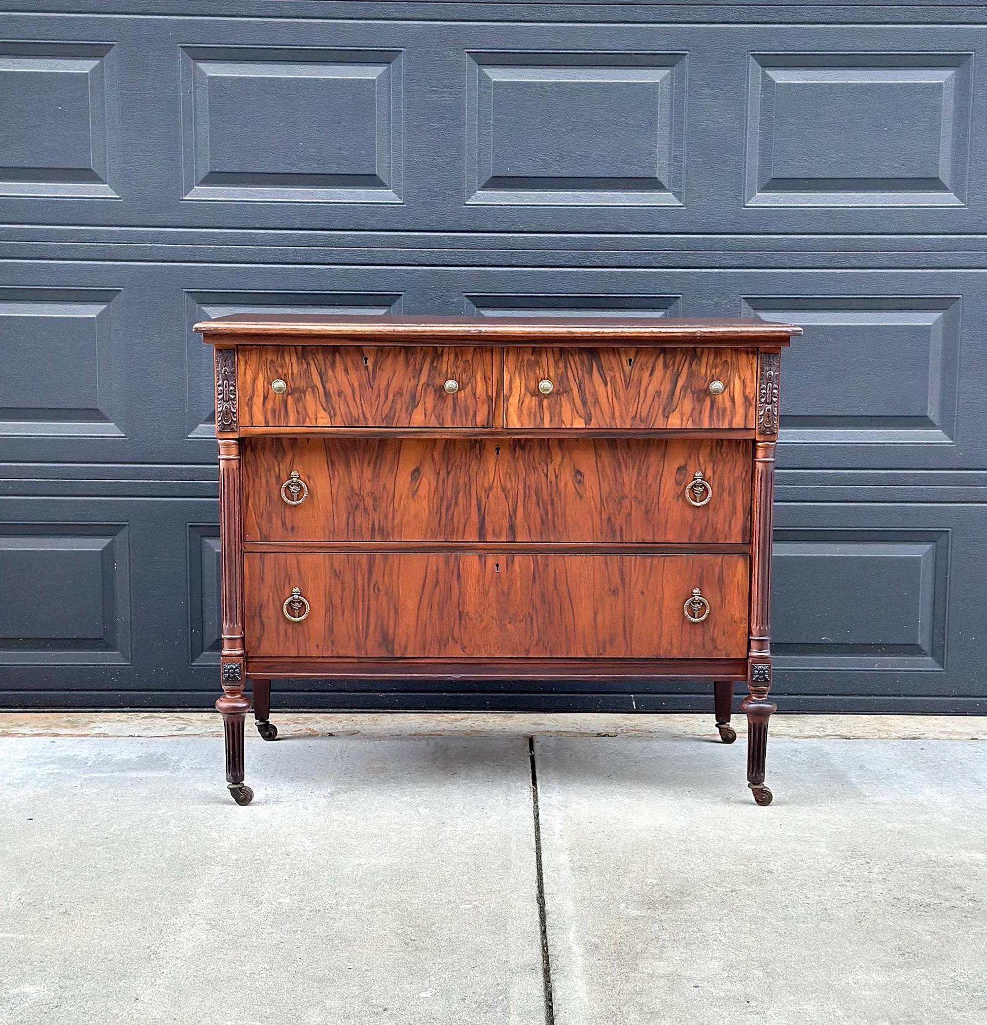 Antique Early 1900's French Walnut Chest of Drawers on Casters