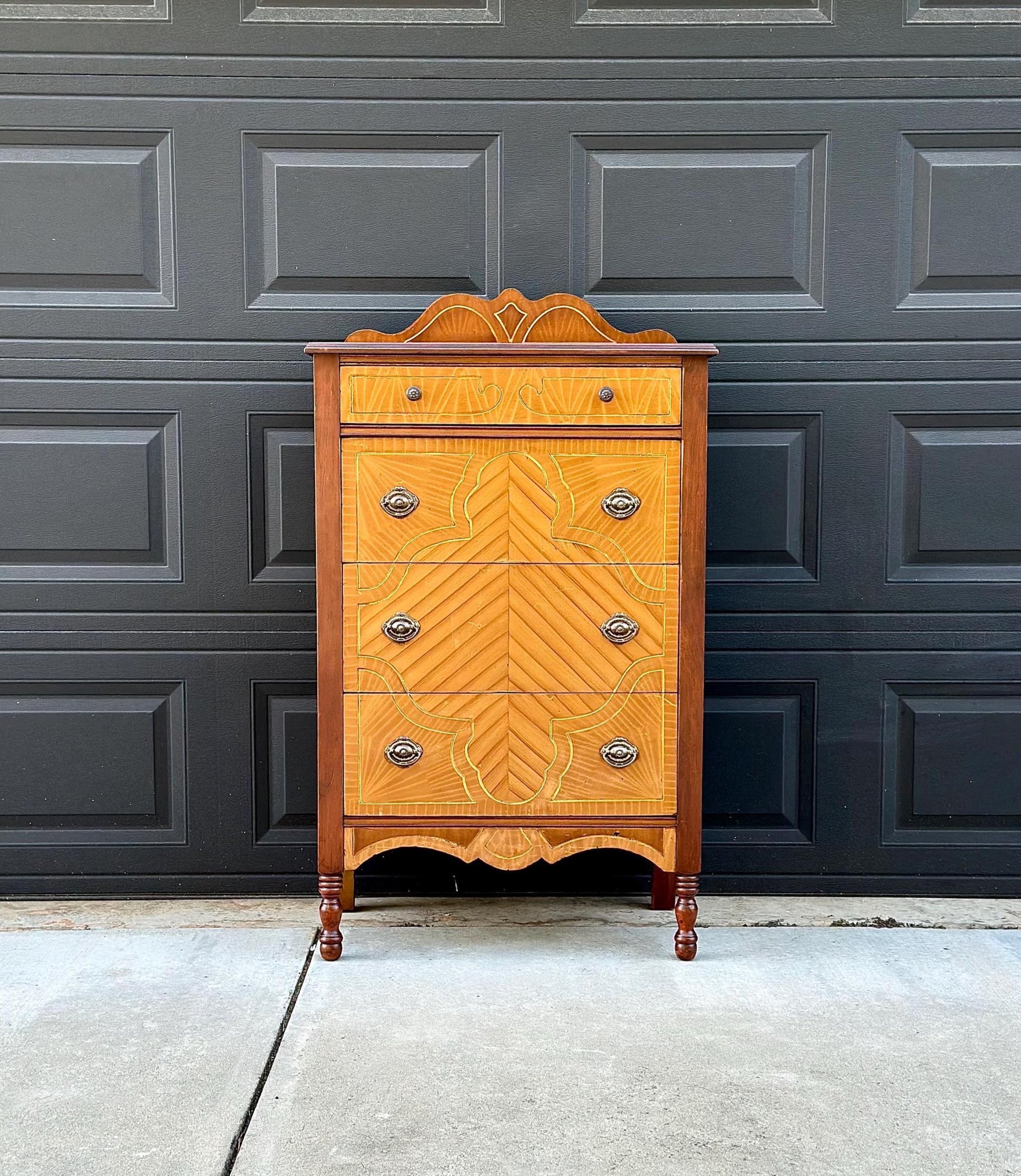 Antique 1930's Solid Cherry Wood Four Drawer Highboy