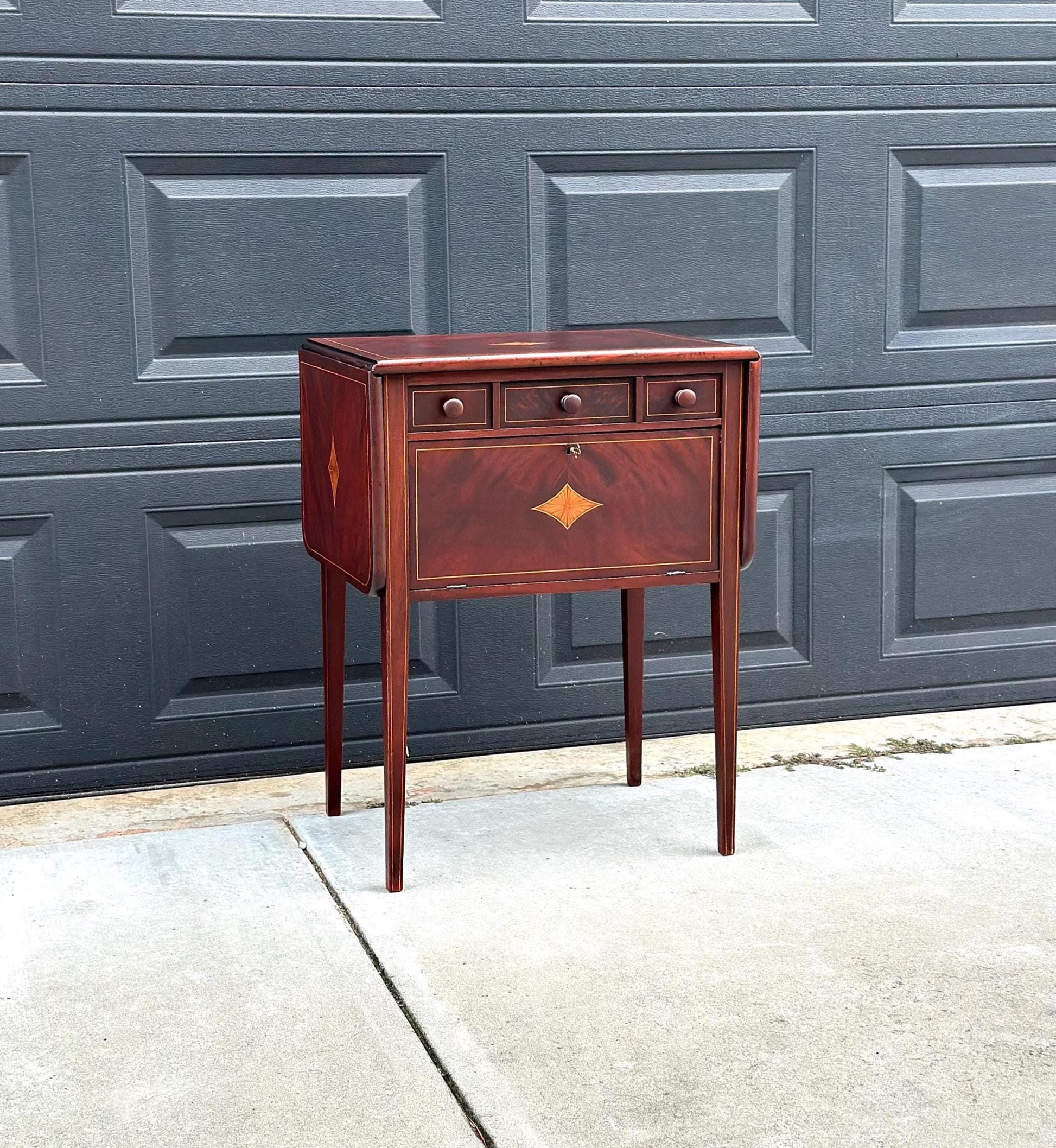Vintage 1940's Inlaid Mahogany Drop Leaf Table