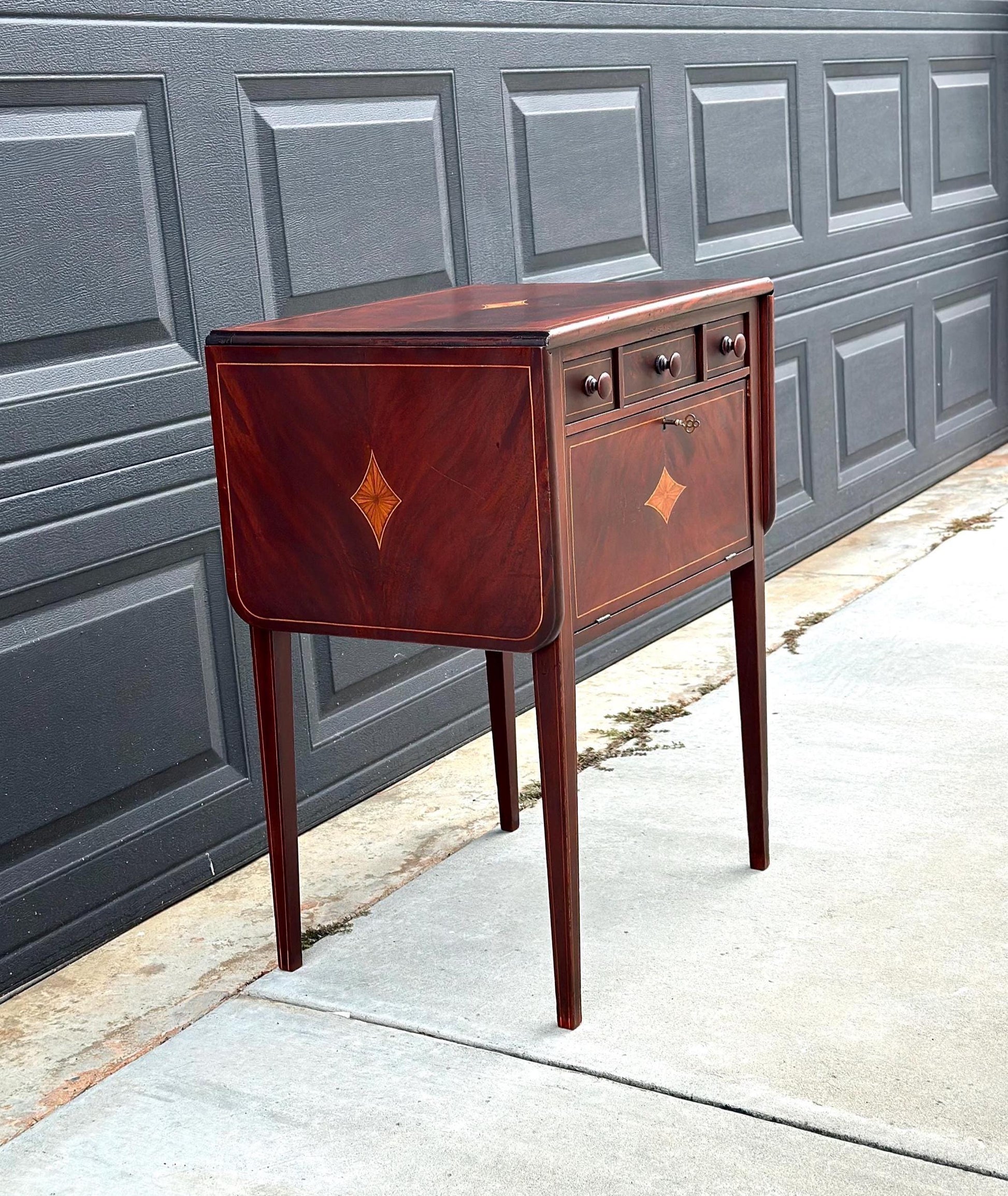 Vintage 1940's Inlaid Mahogany Drop Leaf Table