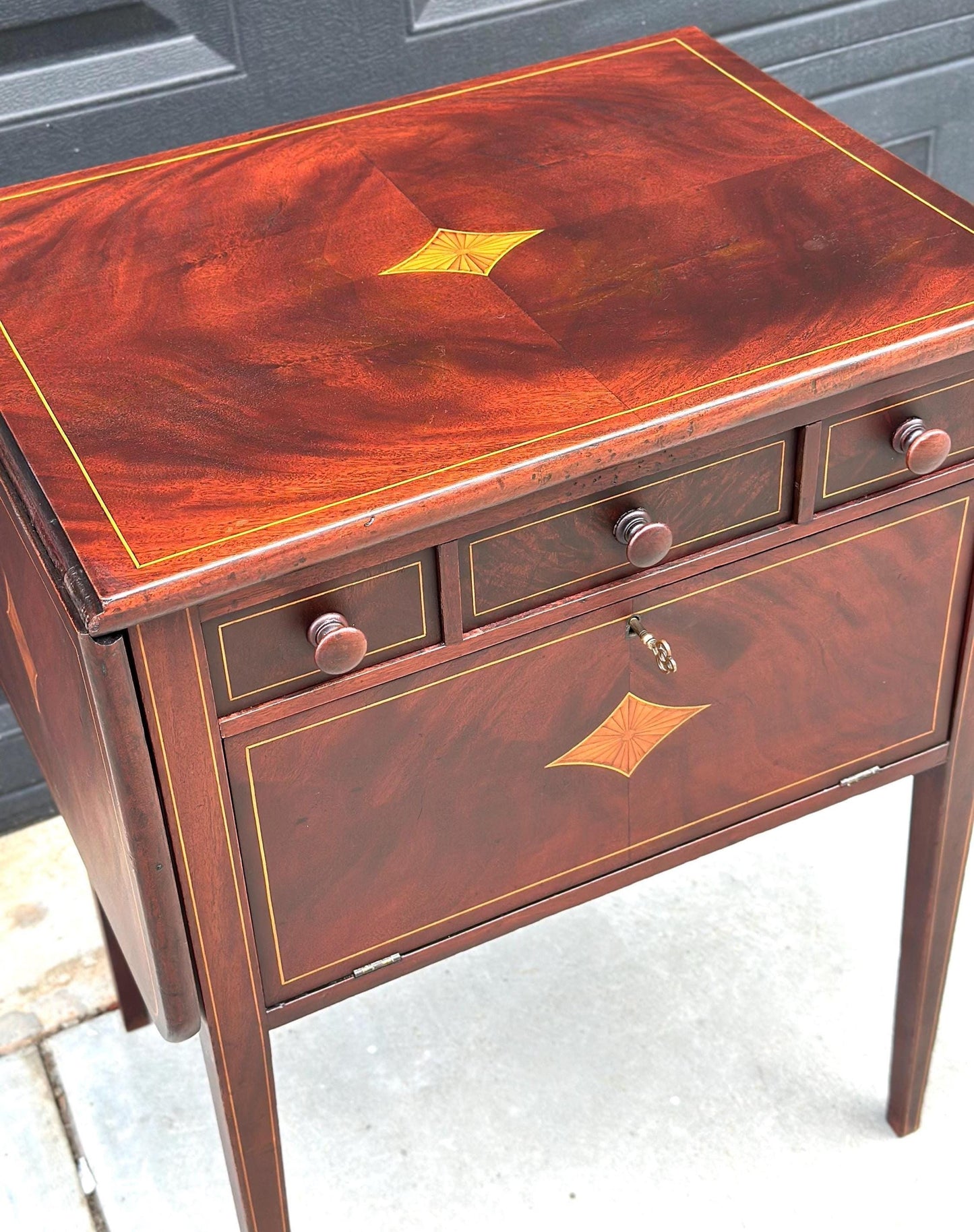 Vintage 1940's Inlaid Mahogany Drop Leaf Table