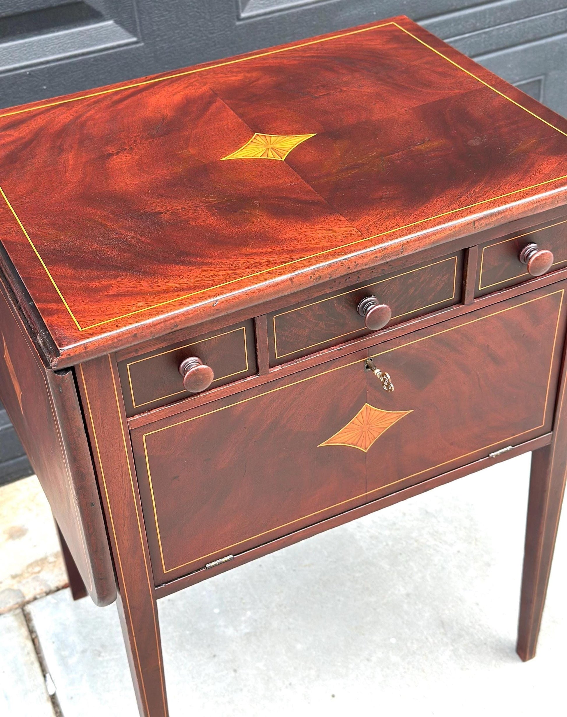 Vintage 1940's Inlaid Mahogany Drop Leaf Table