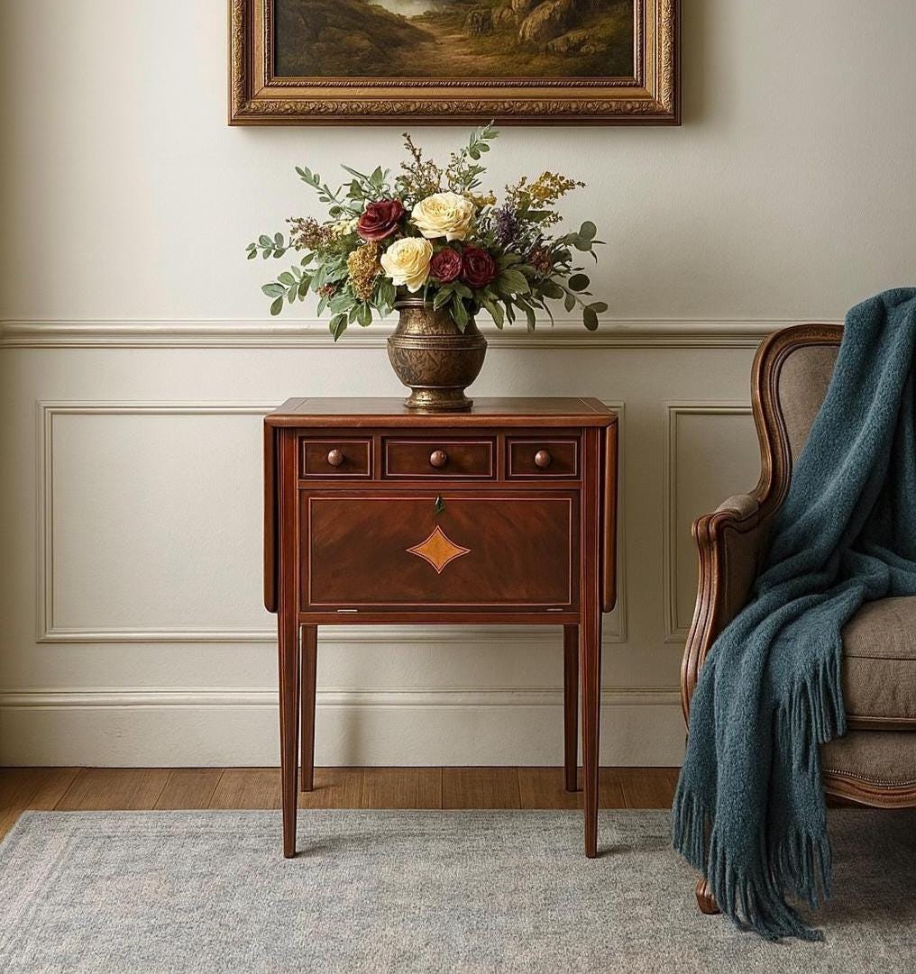 Vintage 1940's Inlaid Mahogany Drop Leaf Table