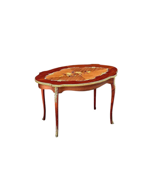 Antique 1920's Louis XV Ormolu Marquetry Spanish Tiger Maple Coffee Table