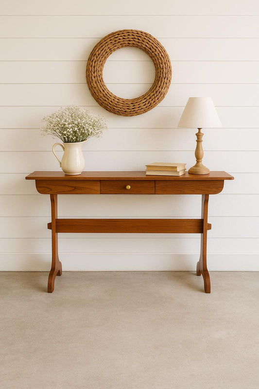 Vintage 1960's Solid Wood Narrow Cherry Hall Table