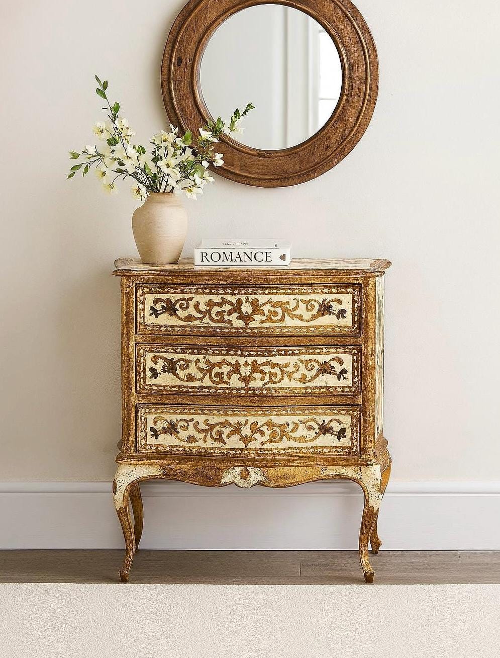 Antique 1890's Rustic Italian Hand Painted Gilt Accent Chest