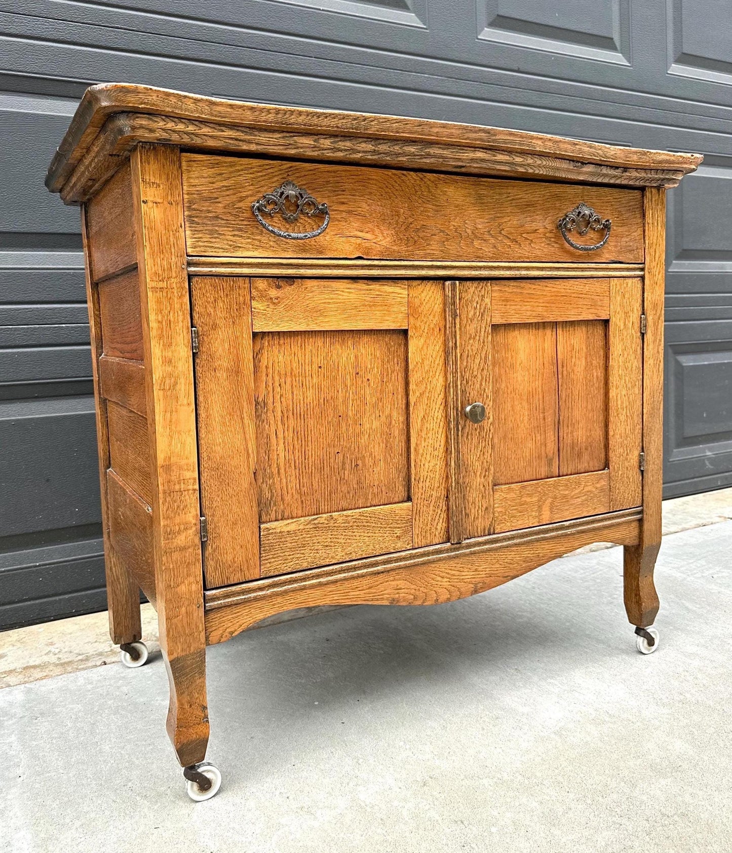 Antique Early 1900's Tiger Oak Lowboy Cabinet on Casters