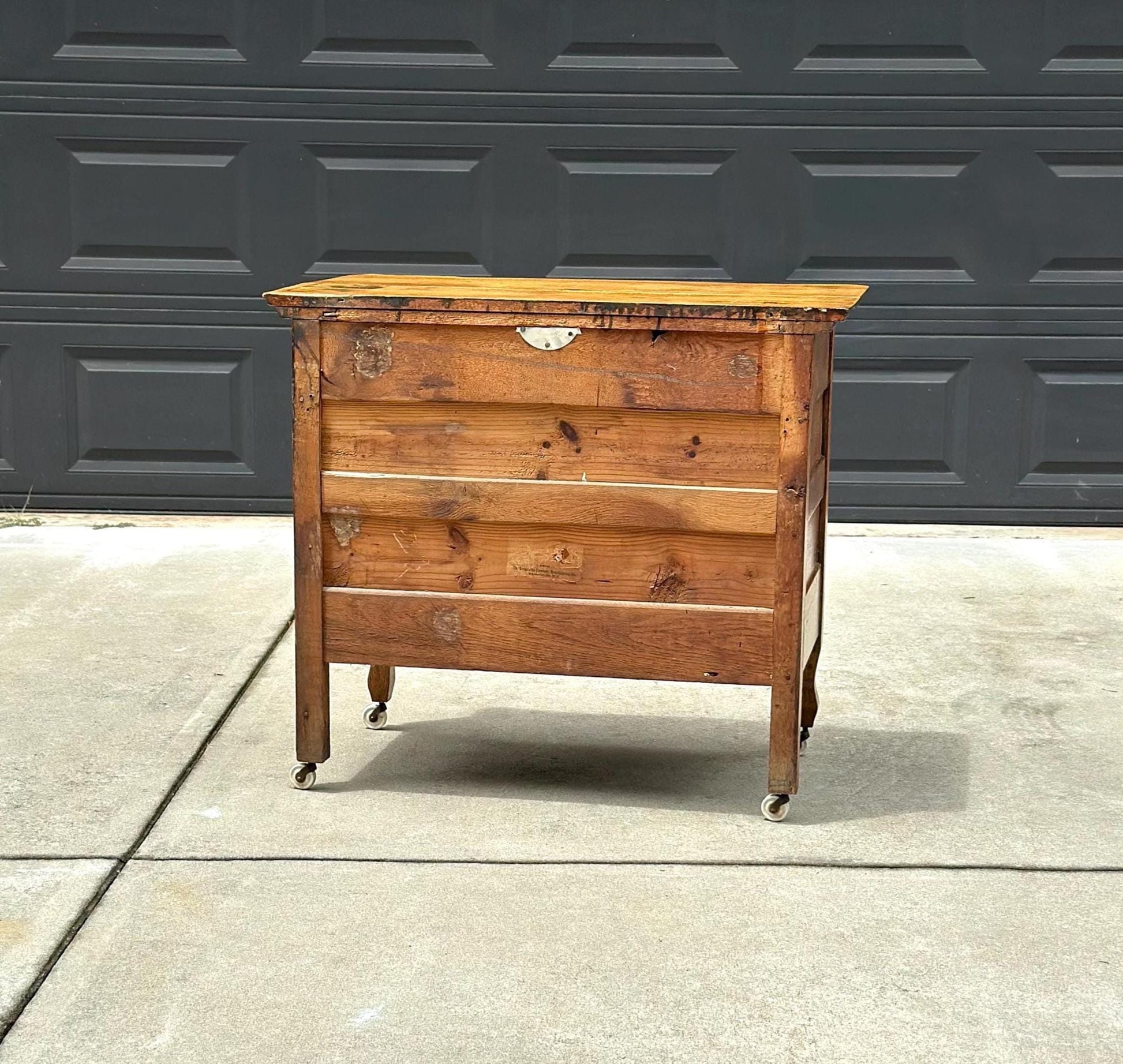 Antique Early 1900's Tiger Oak Lowboy Cabinet on Casters