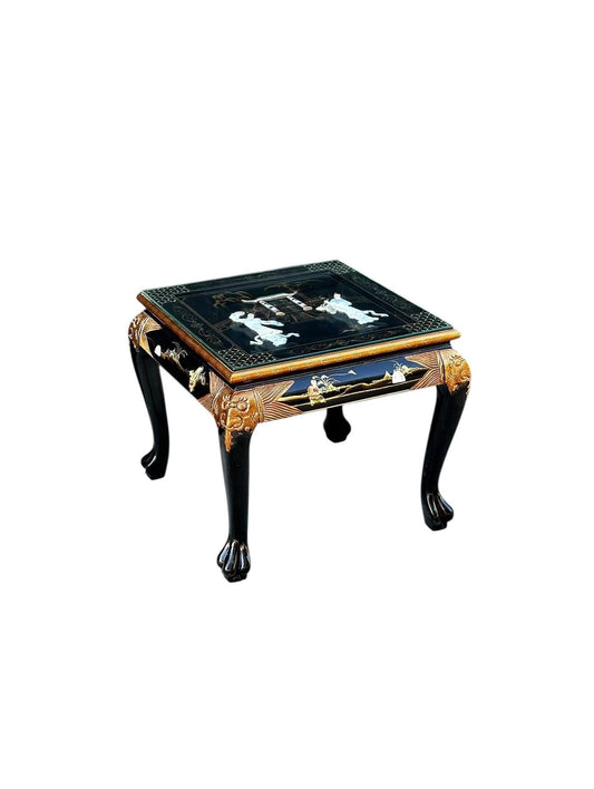 Vintage 1970's Black Lacquer Chinoiserie End Table