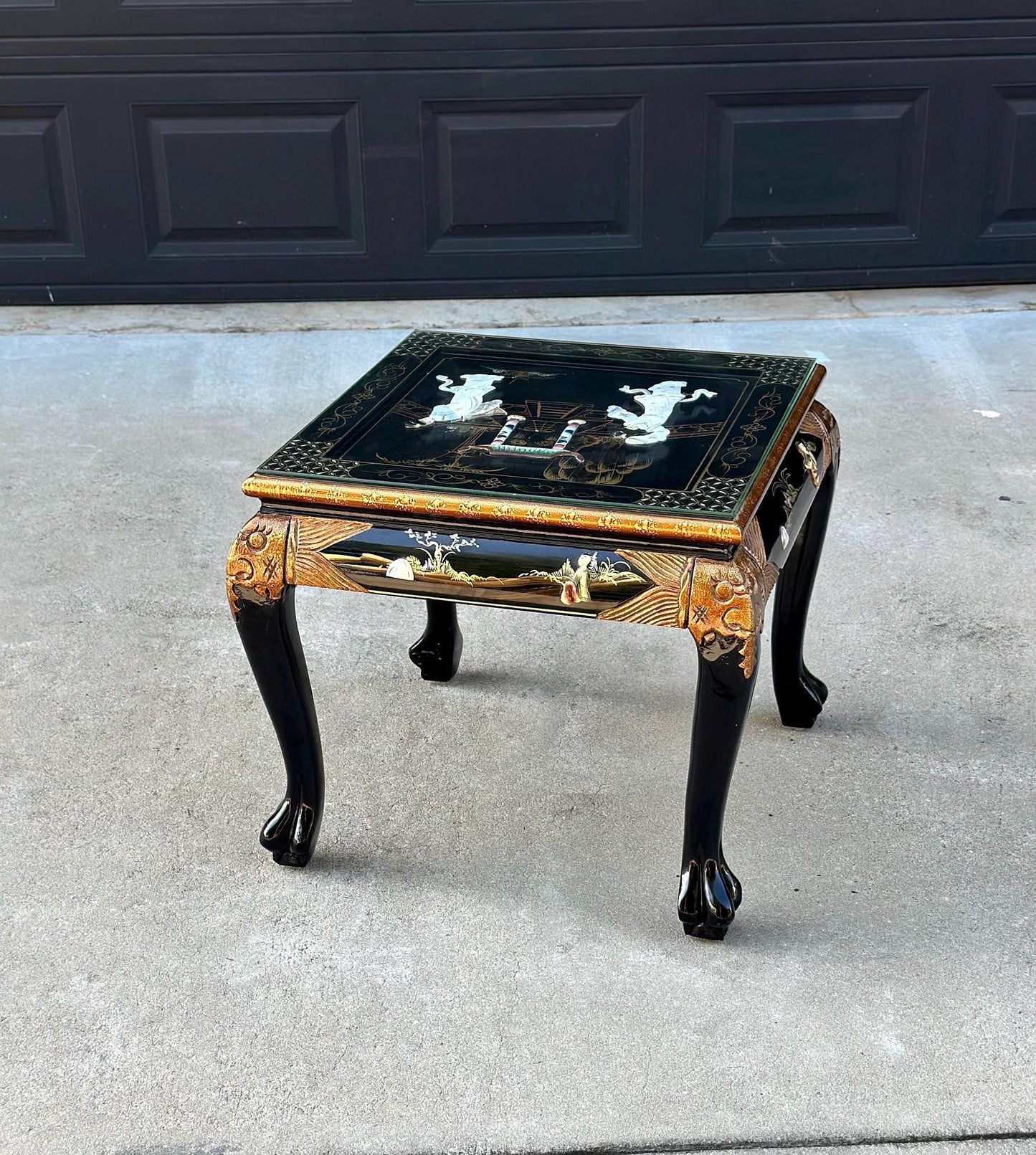 Vintage 1970's Black Lacquer Chinoiserie End Table
