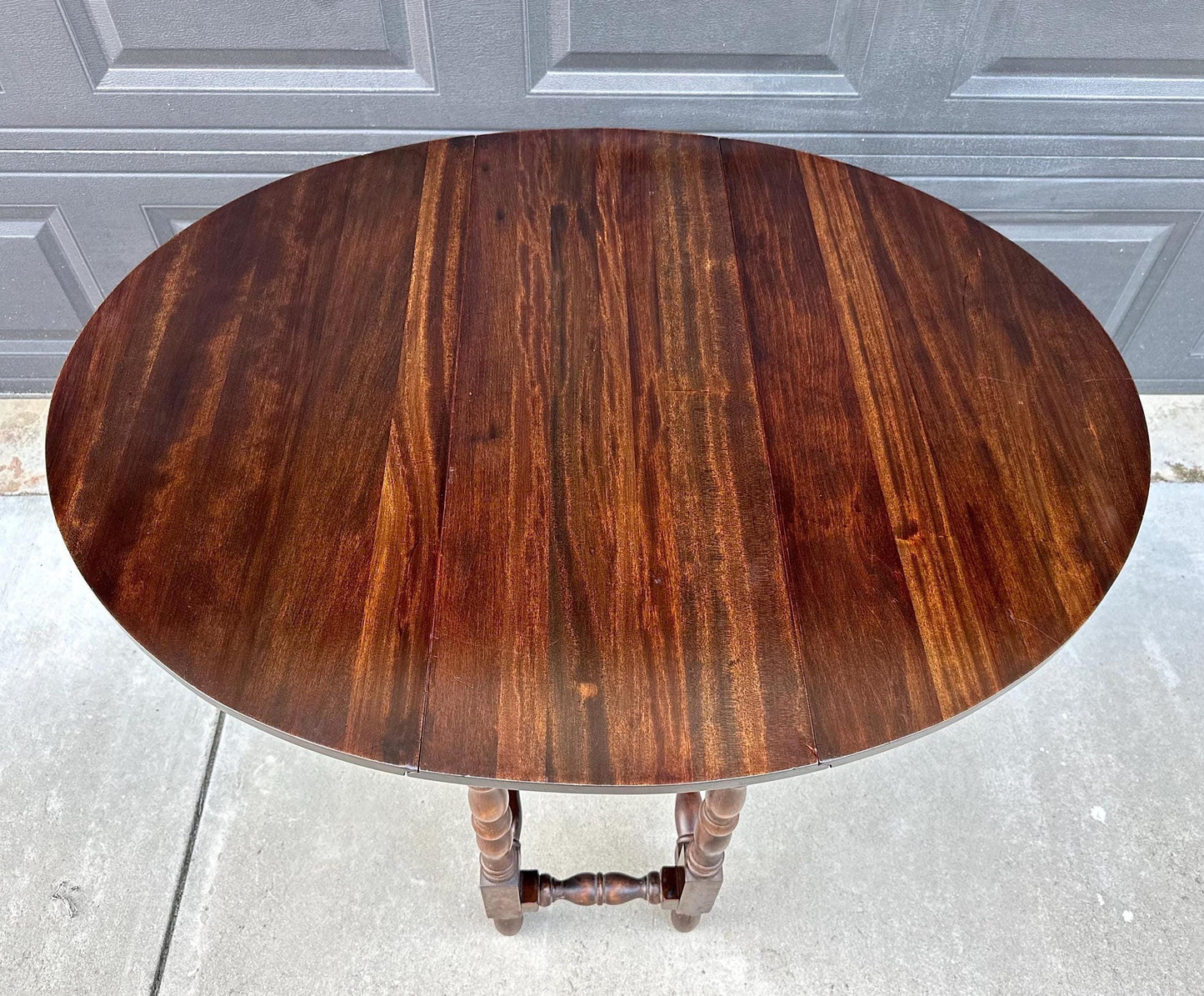 Antique Early 1900's Dark Solid Wood Single Drawer Imperial Drop Leaf Gateleg Table