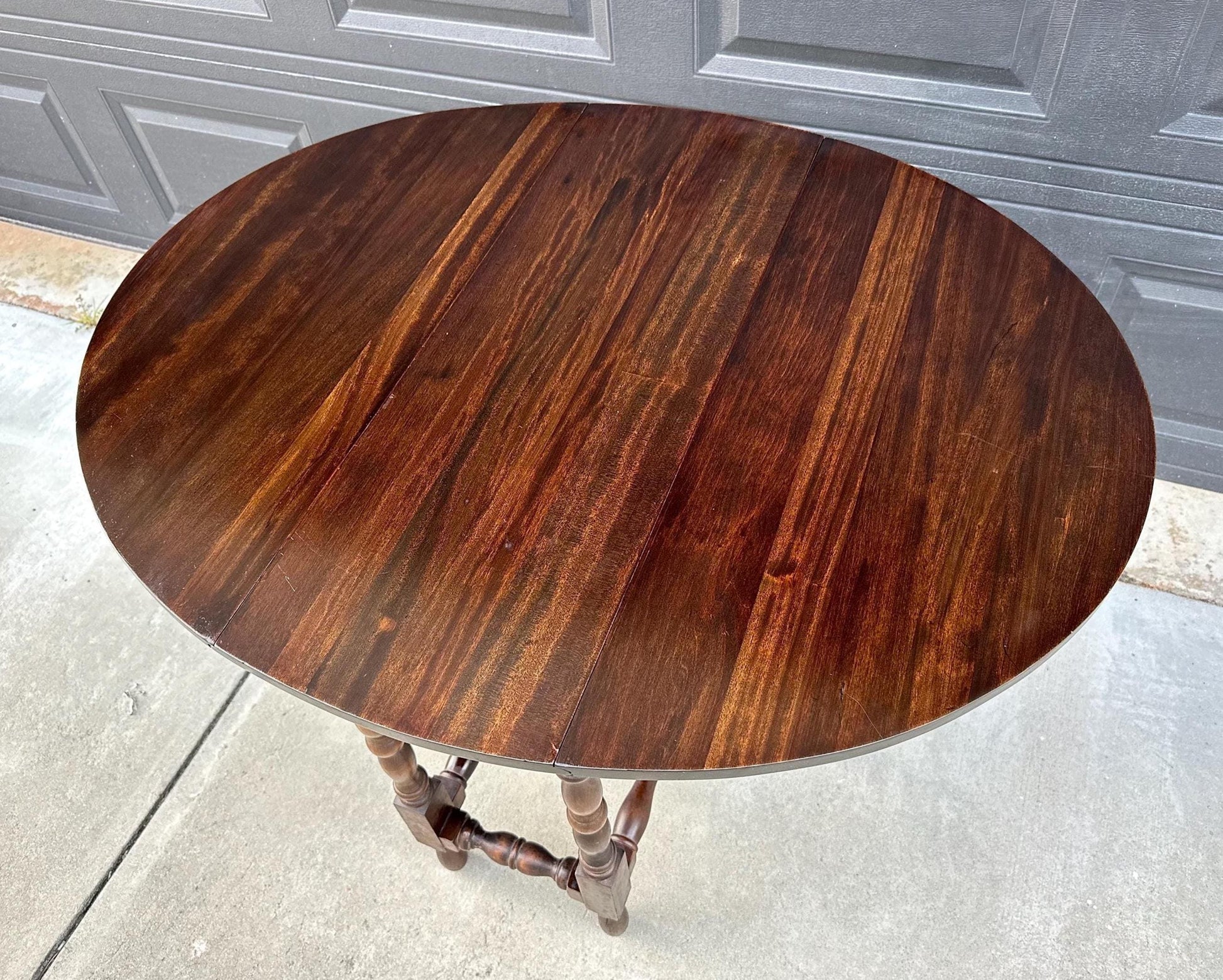 Antique Early 1900's Dark Solid Wood Single Drawer Imperial Drop Leaf Gateleg Table