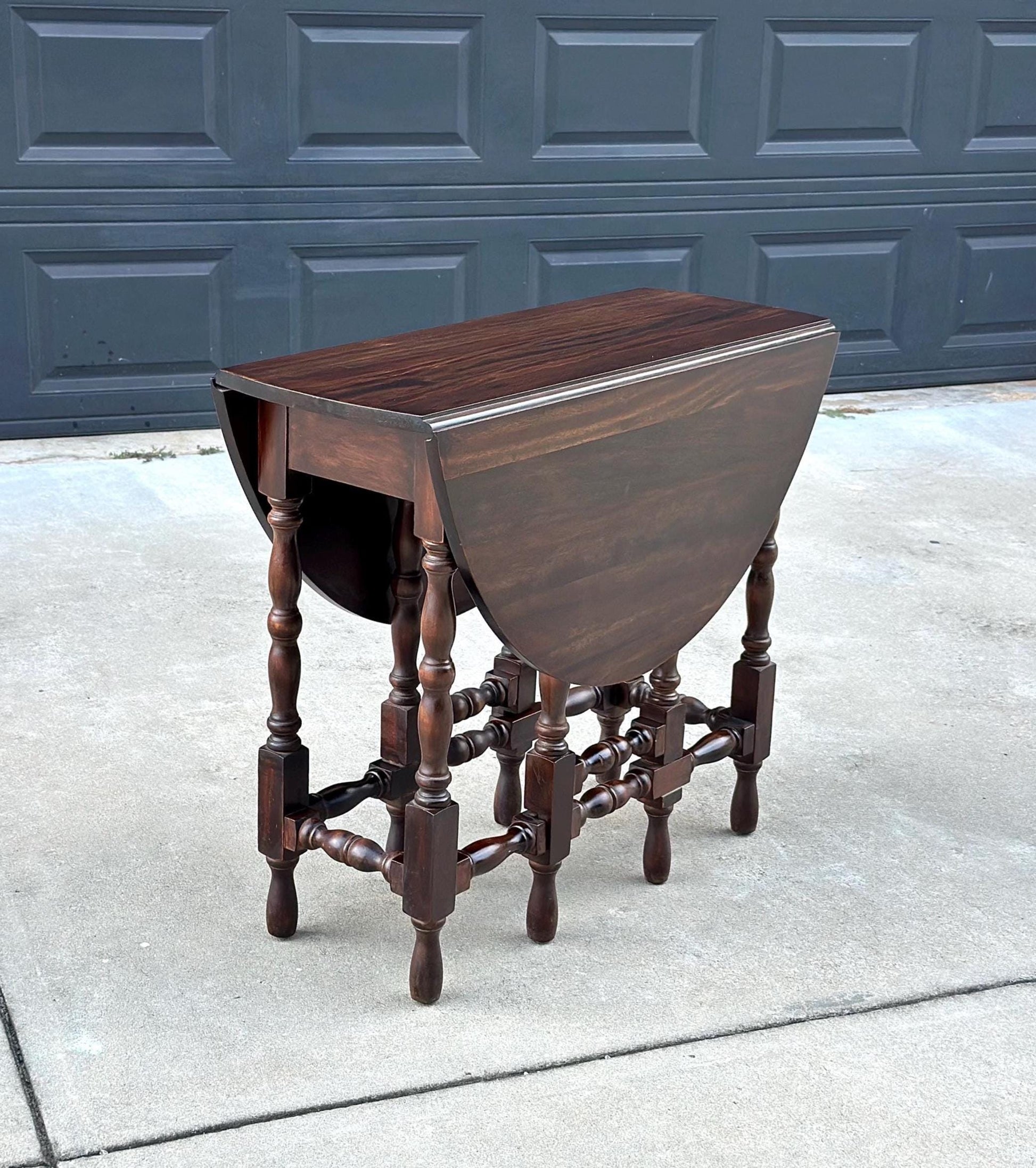 Antique Early 1900's Dark Solid Wood Single Drawer Imperial Drop Leaf Gateleg Table