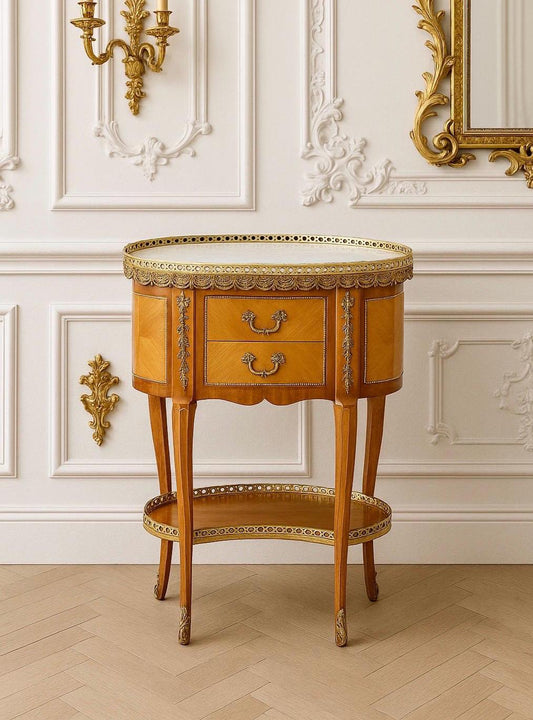 Antique Early 1900's Inlaid Ormolu French Maple Wood & Marble Entry Table
