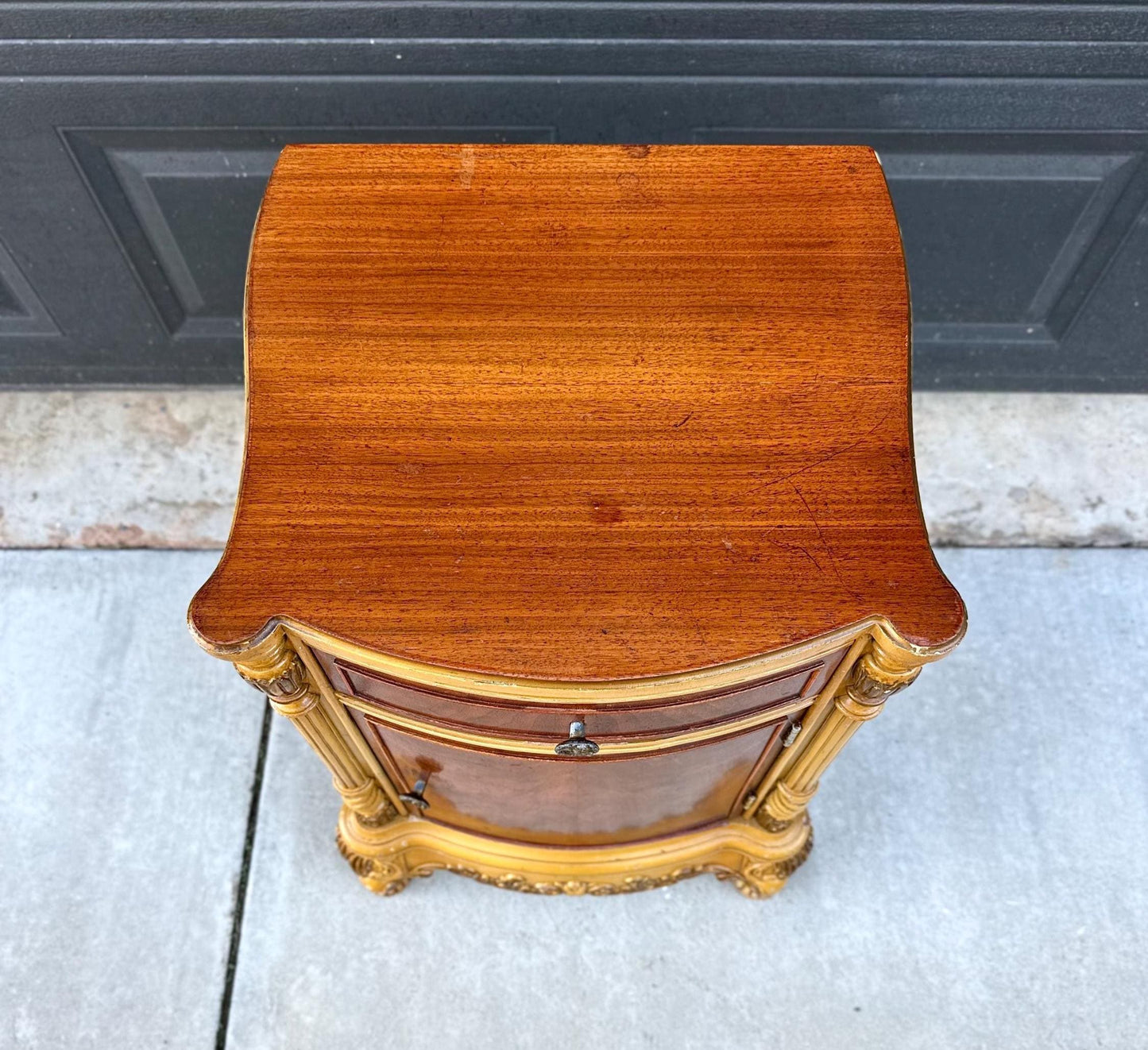 Vintage Mid 1900's French Walnut Wood Carved Cabinet Side Table