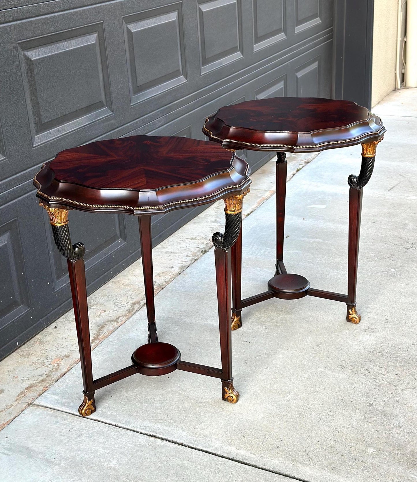 Vintage Mid 1900's Mahogany Wood Round End Tables - a Pair