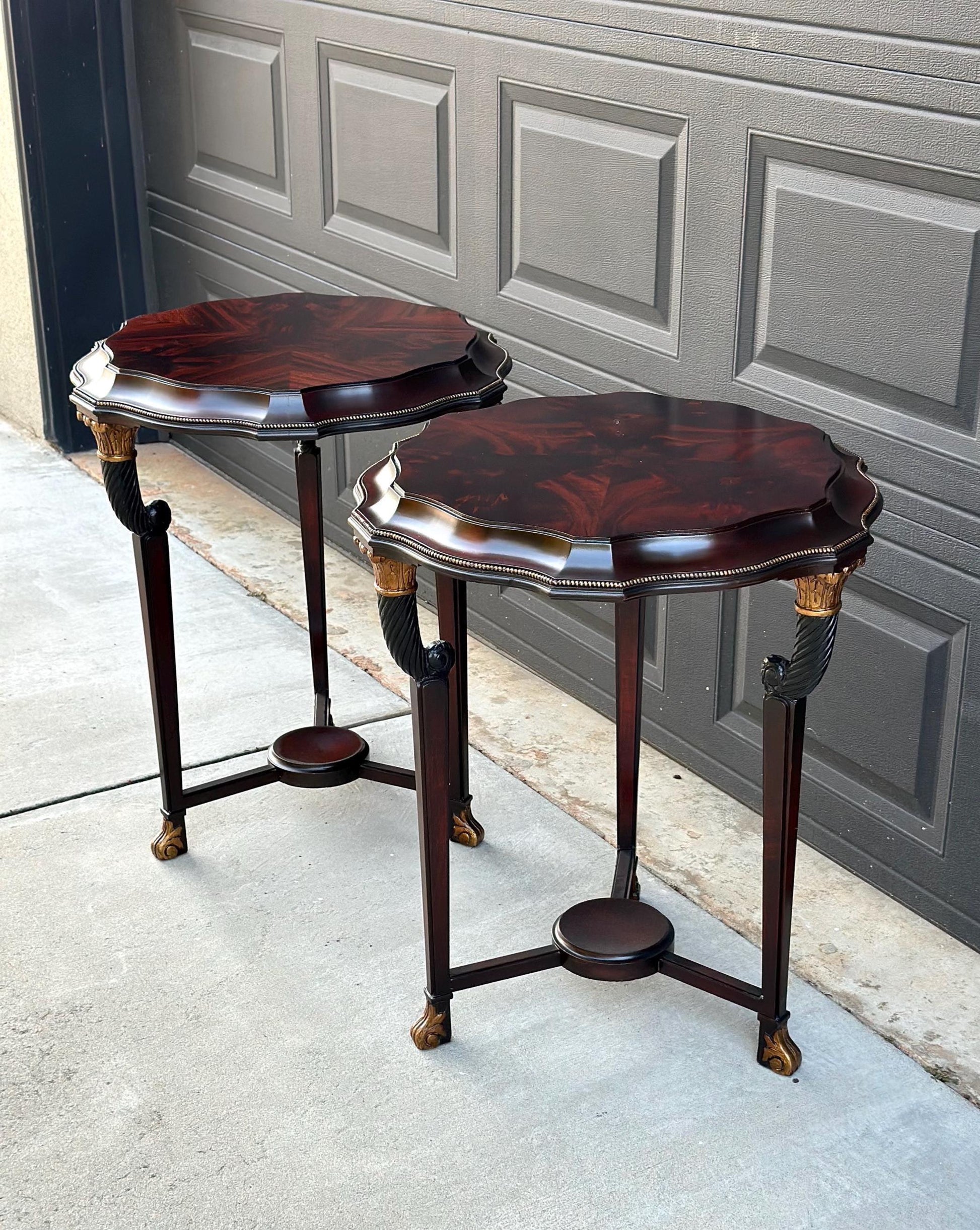 Vintage Mid 1900's Mahogany Wood Round End Tables - a Pair
