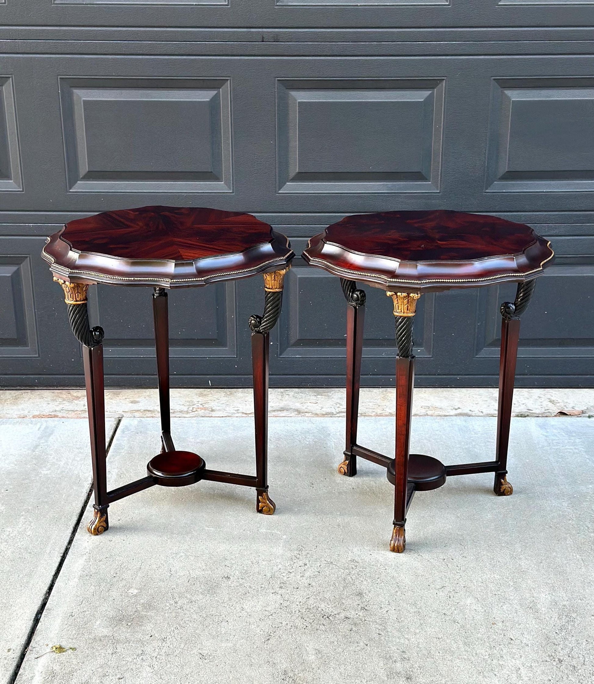 Vintage Mid 1900's Mahogany Wood Round End Tables - a Pair