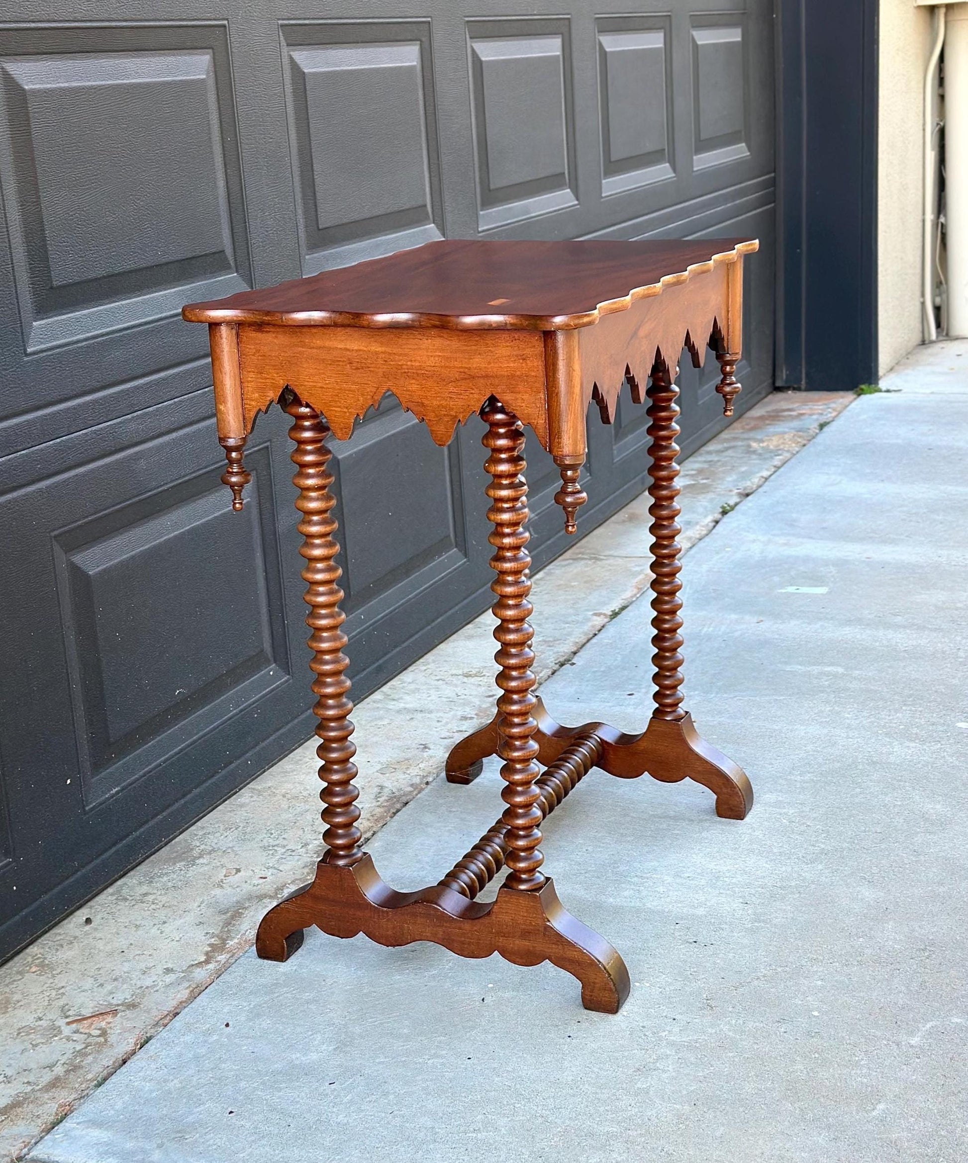 Antique 1880's Victorian Eastlake Solid Maple Wood Single Drawer Spindle Leg Accent Table