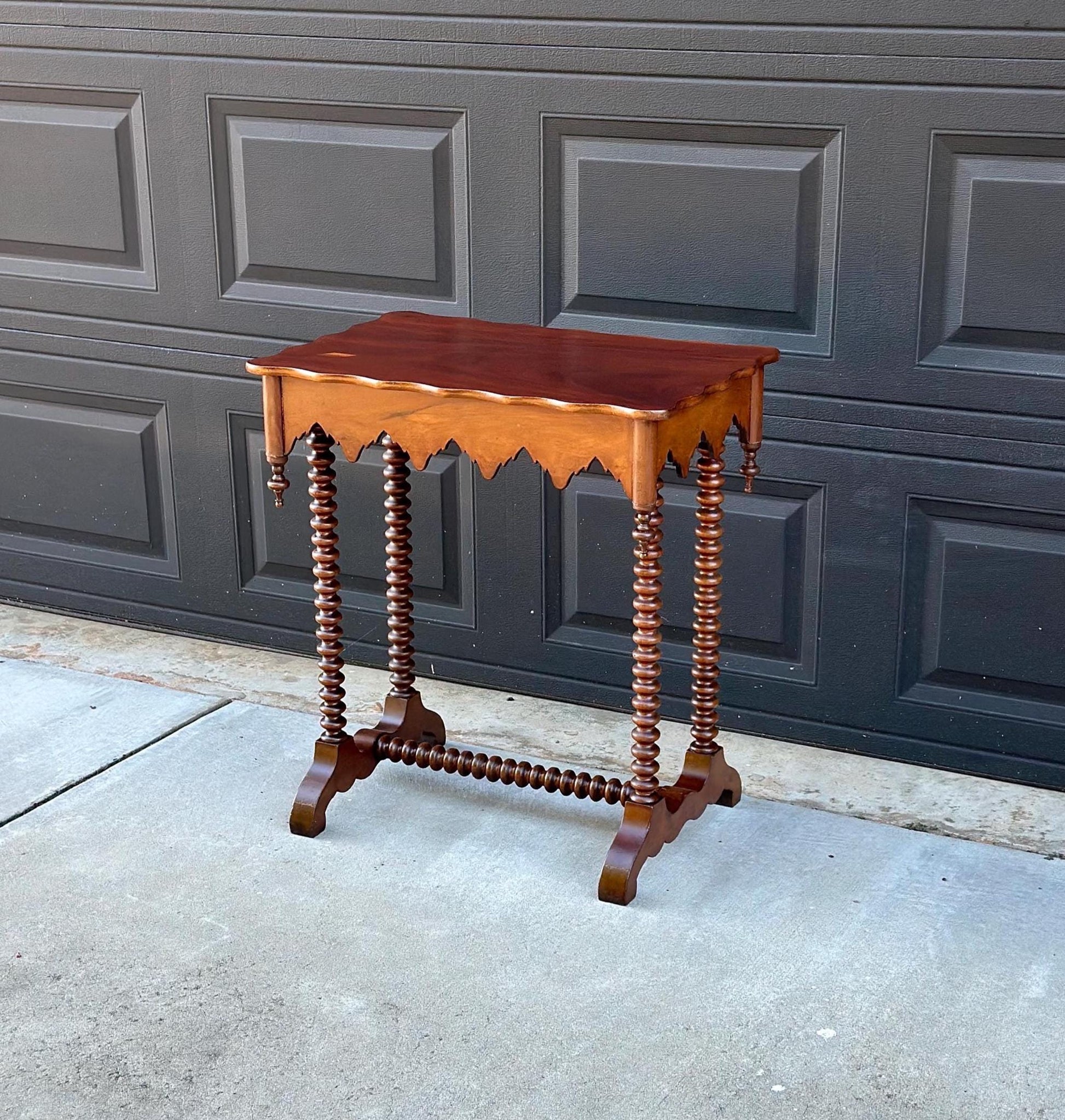 Antique 1880's Victorian Eastlake Solid Maple Wood Single Drawer Spindle Leg Accent Table