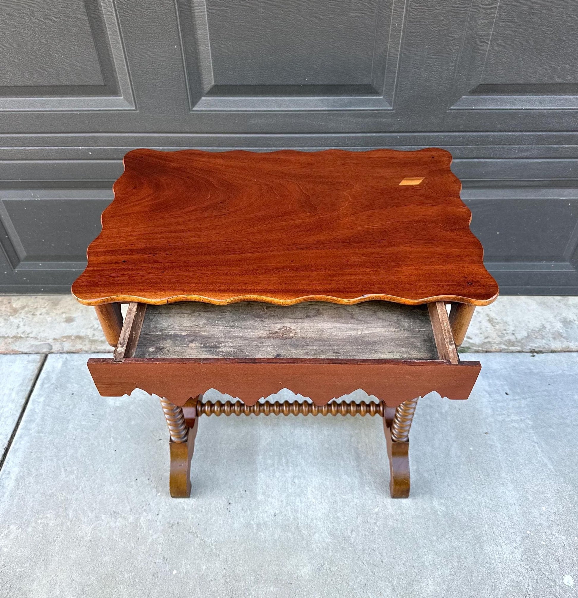Antique 1880's Victorian Eastlake Solid Maple Wood Single Drawer Spindle Leg Accent Table