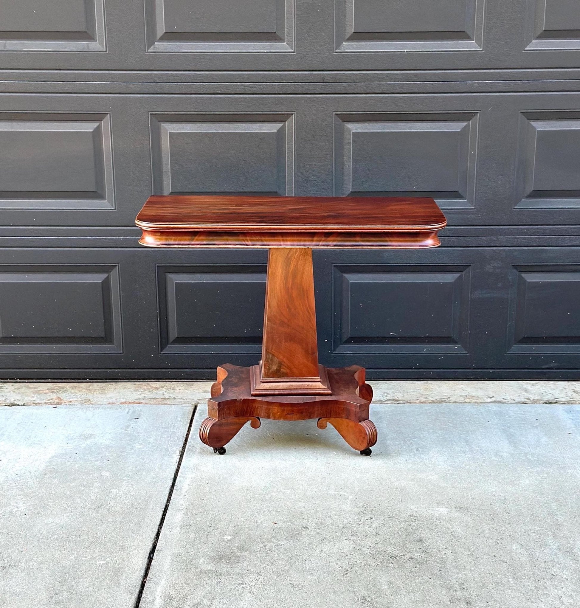 Antique Mid 1800's Mahogany Wood Accent Table on Casters