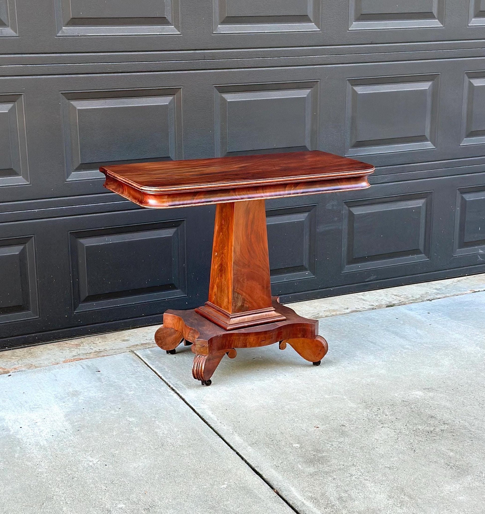 Antique Mid 1800's Mahogany Wood Accent Table on Casters