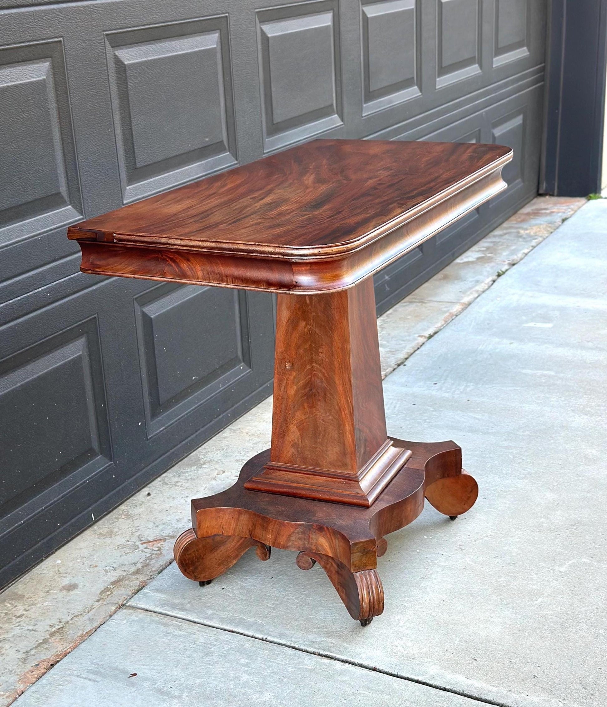 Antique Mid 1800's Mahogany Wood Accent Table on Casters
