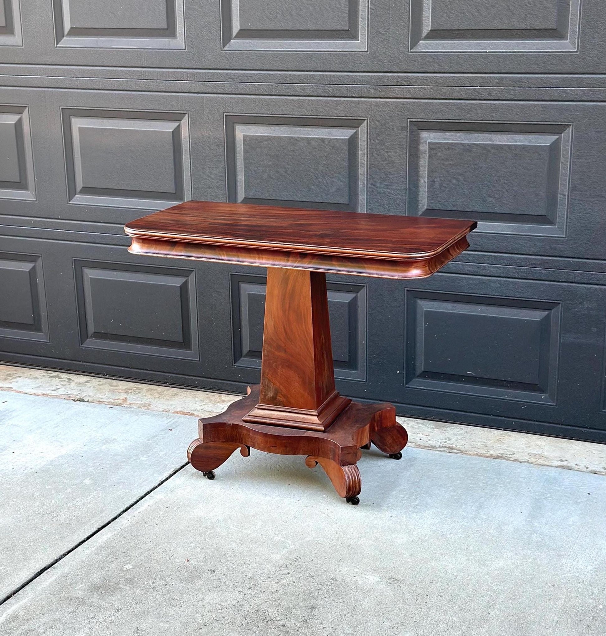 Antique Mid 1800's Mahogany Wood Accent Table on Casters