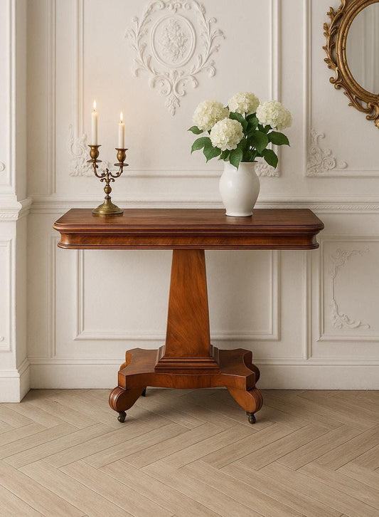 Antique Mid 1800's Mahogany Wood Accent Table on Casters