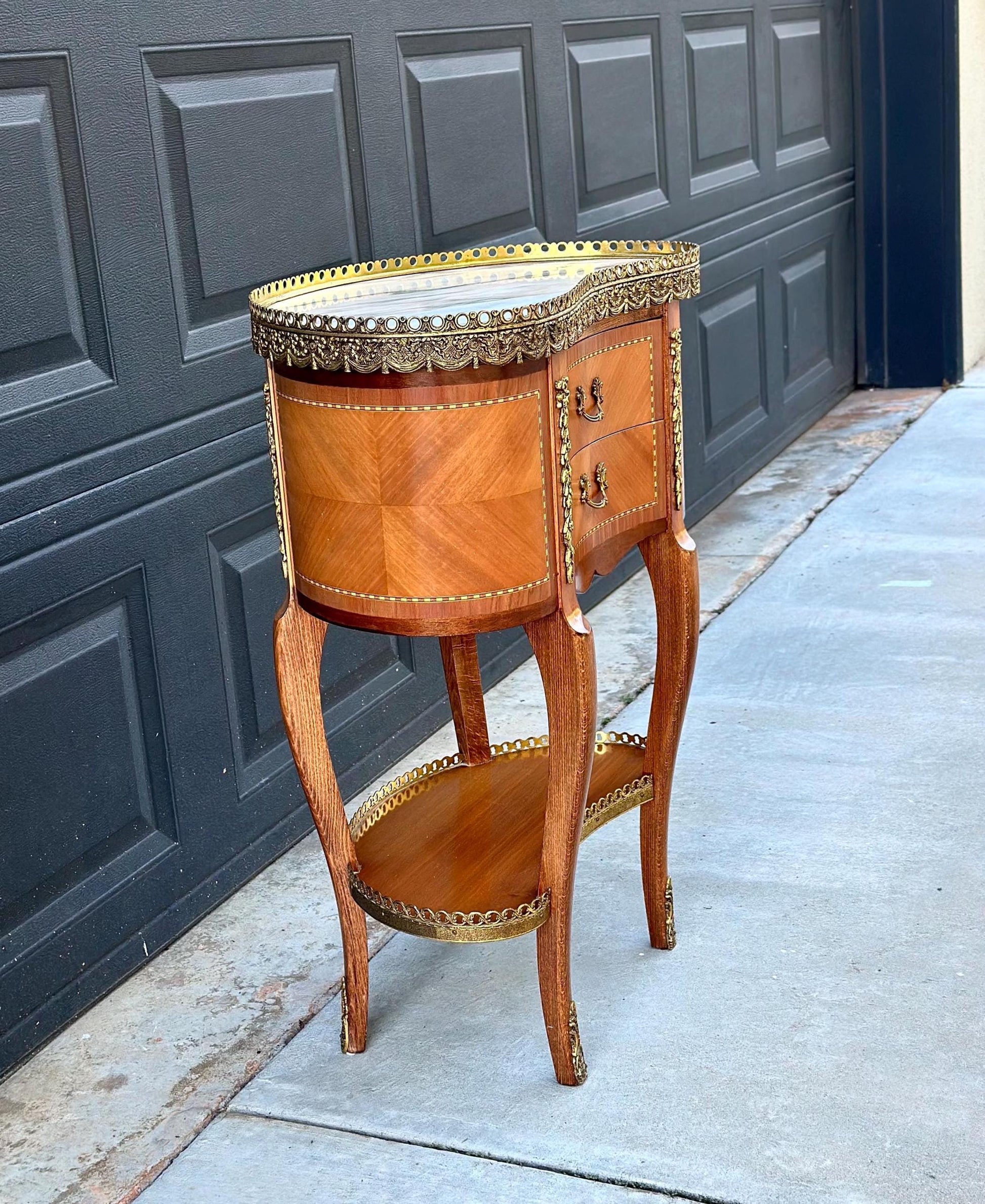 Antique Early 1900's Inlaid Ormolu French Maple Wood & Marble Entry Table