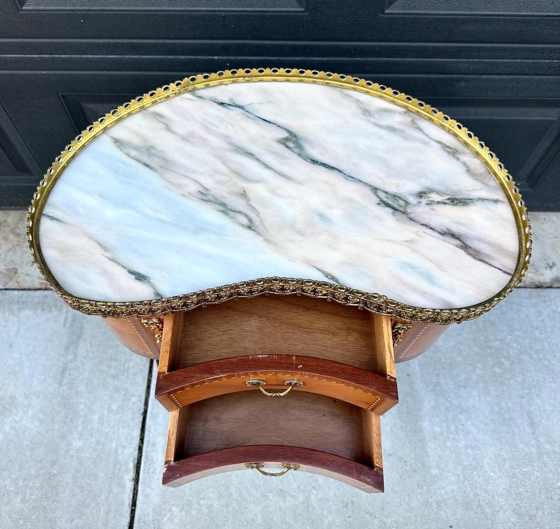 Antique Early 1900's Inlaid Ormolu French Maple Wood & Marble Entry Table