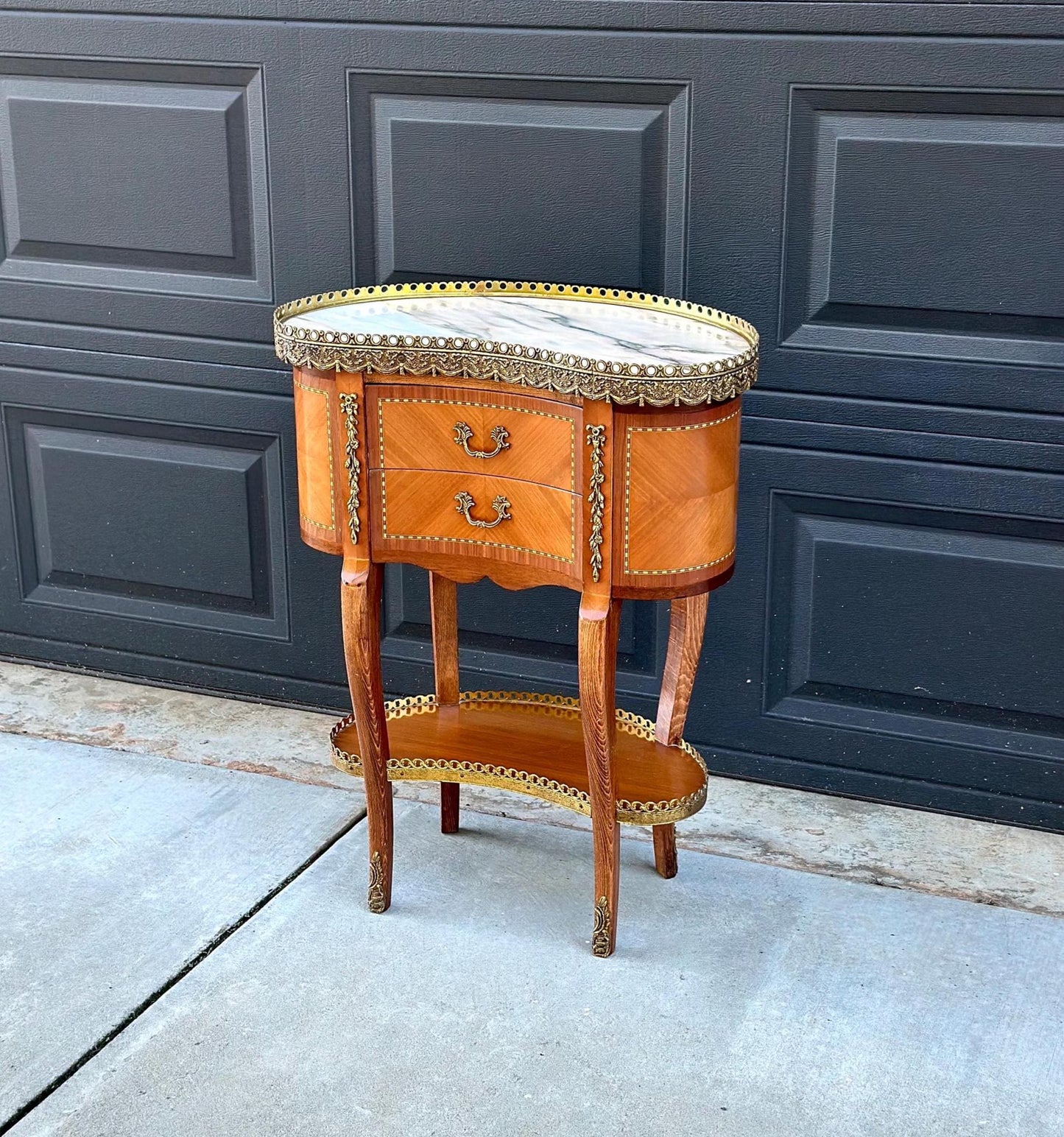 Antique Early 1900's Inlaid Ormolu French Maple Wood & Marble Entry Table