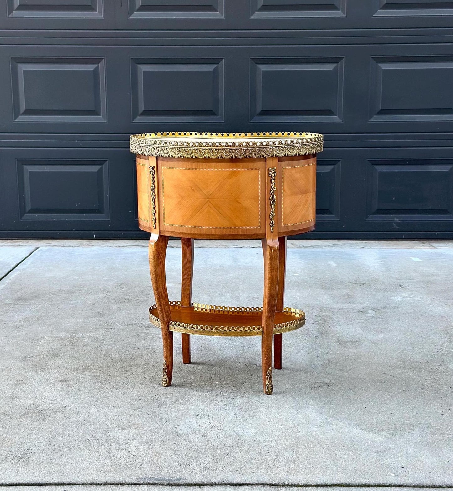 Antique Early 1900's Inlaid Ormolu French Maple Wood & Marble Entry Table