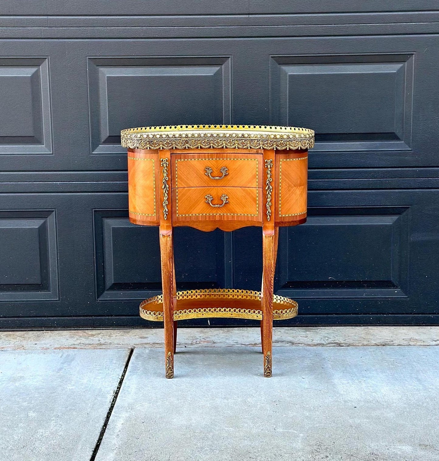 Antique Early 1900's Inlaid Ormolu French Maple Wood & Marble Entry Table