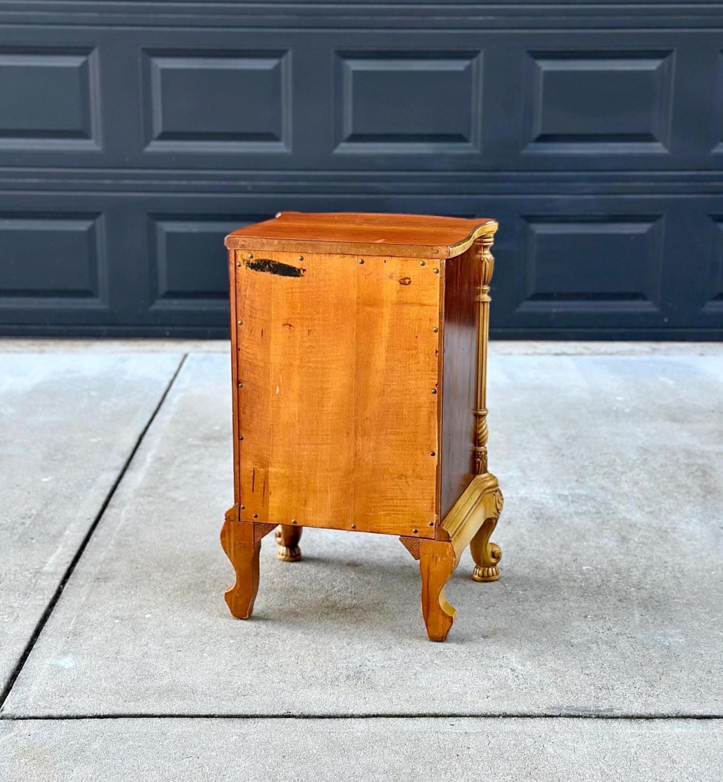 Vintage Mid 1900's French Walnut Wood Carved Cabinet Side Table