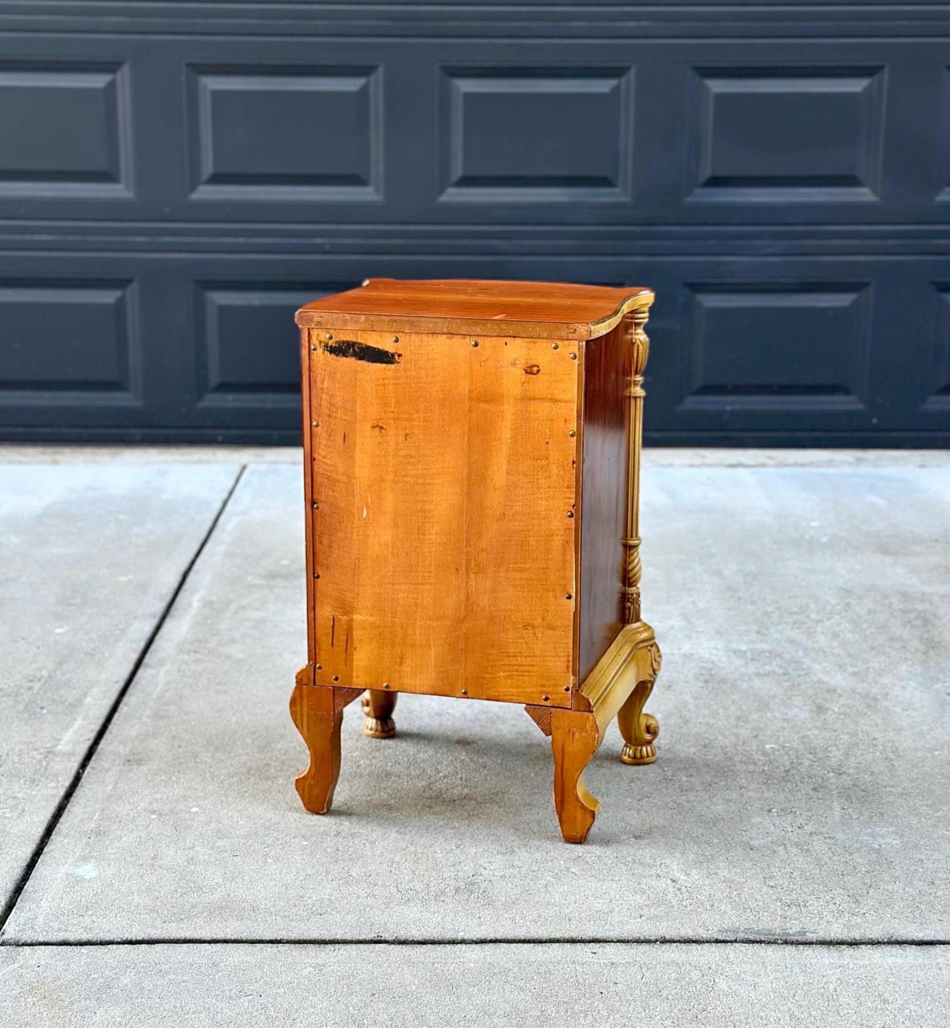 Vintage Mid 1900's French Walnut Wood Carved Cabinet Side Table