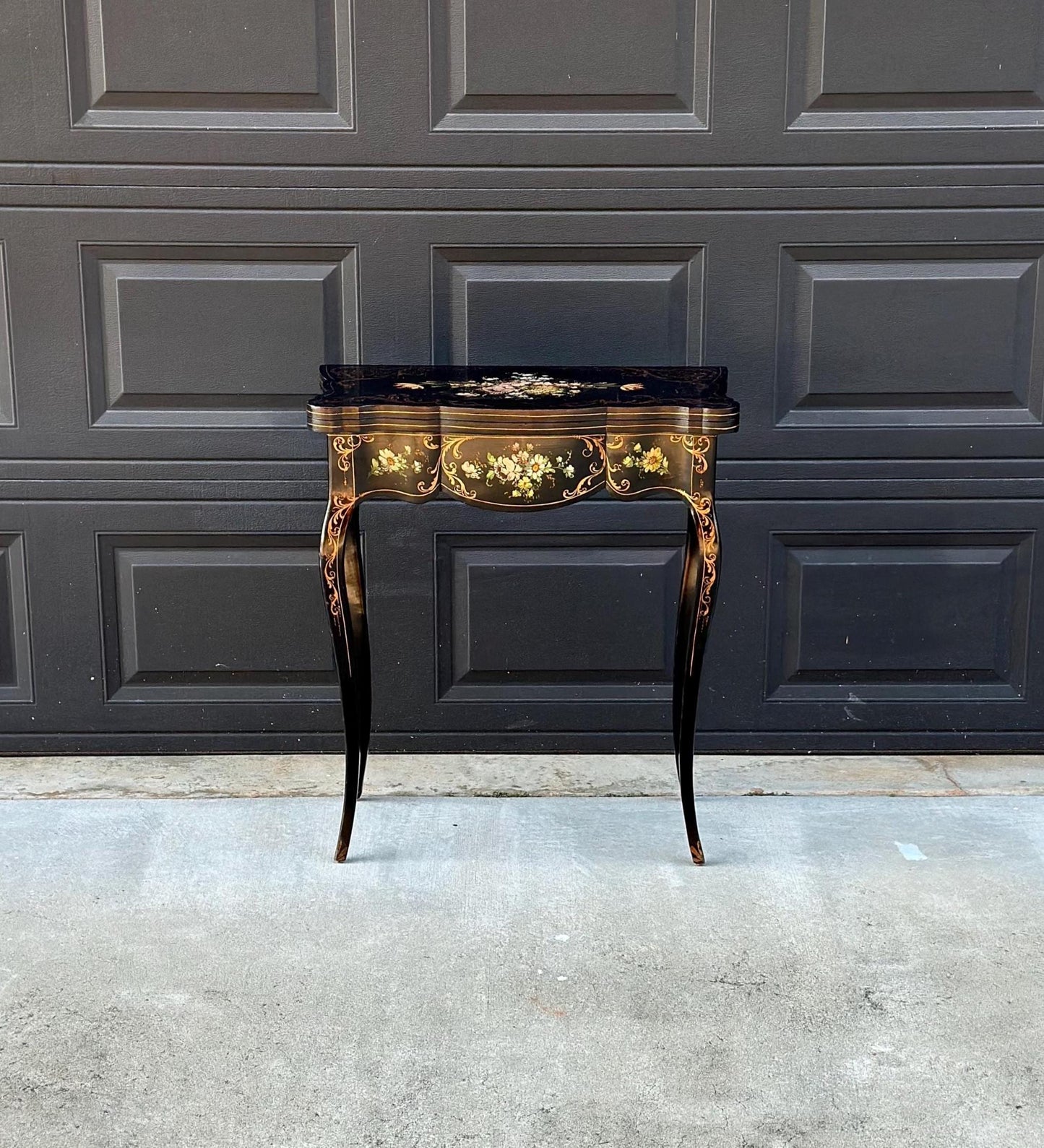 Antique Early 1900's Hand Painted Florentine Console & Flip Top Game Table