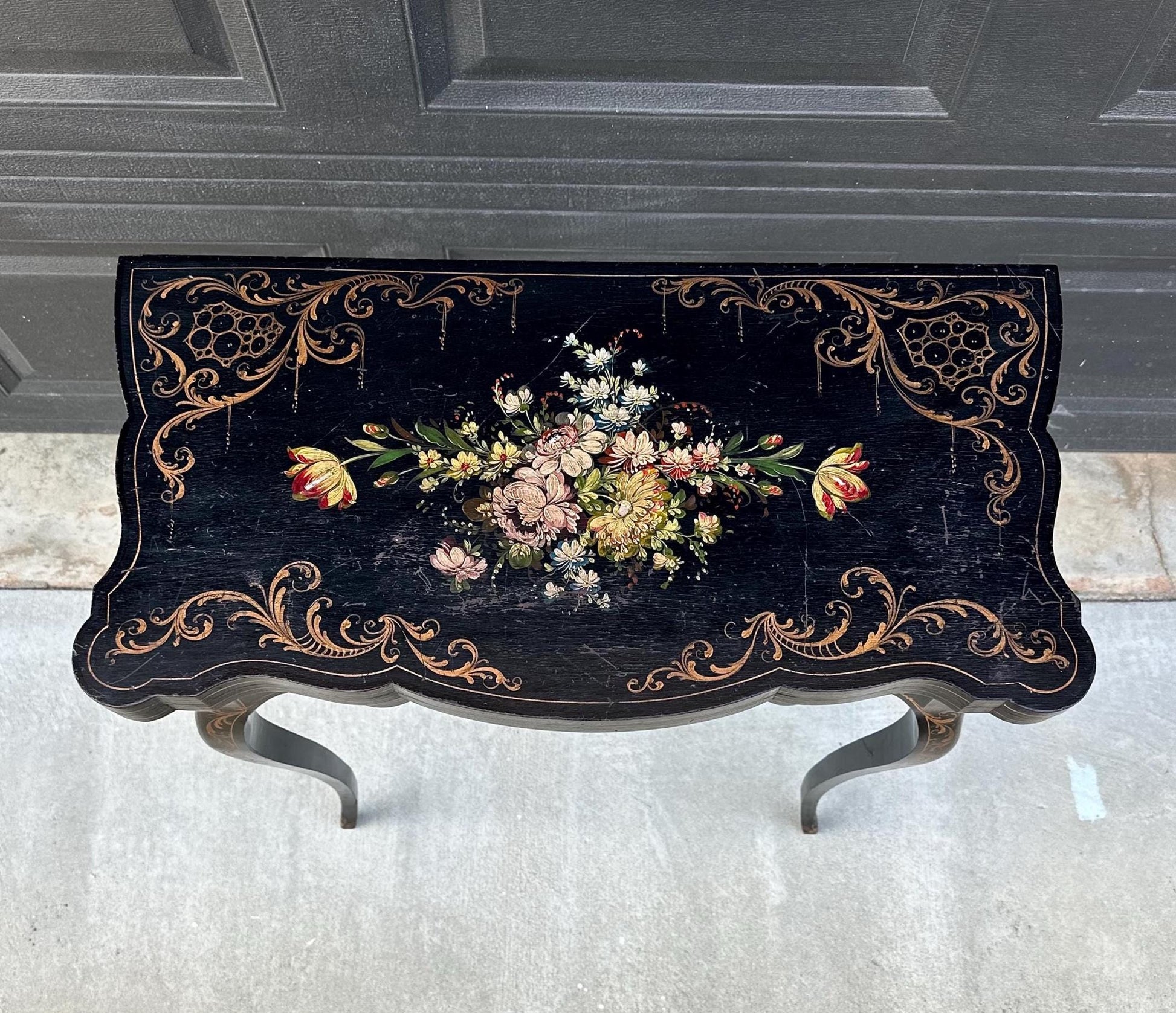 Antique Early 1900's Hand Painted Florentine Console & Flip Top Game Table