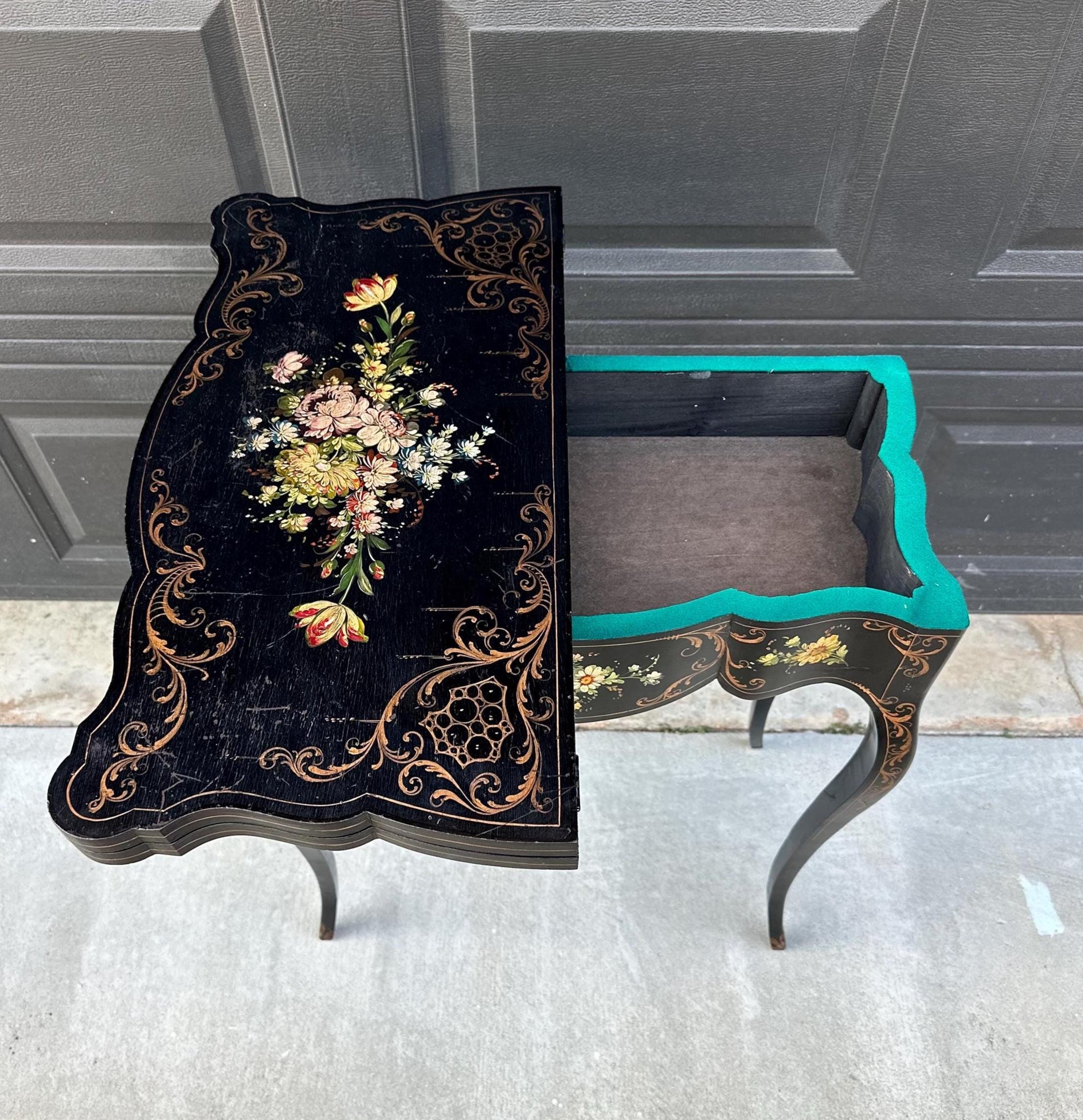Antique Early 1900's Hand Painted Florentine Console & Flip Top Game Table