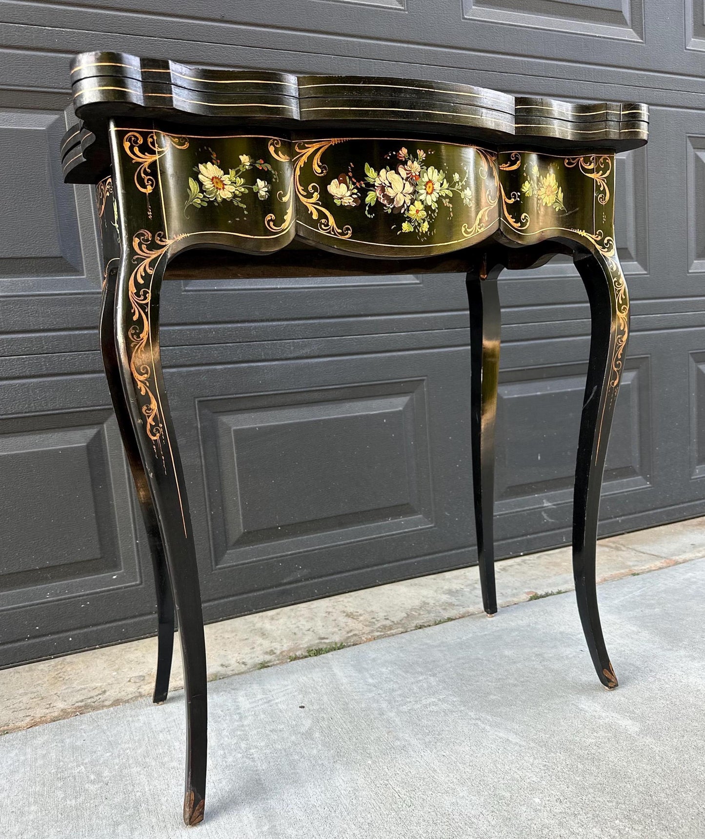 Antique Early 1900's Hand Painted Florentine Console & Flip Top Game Table