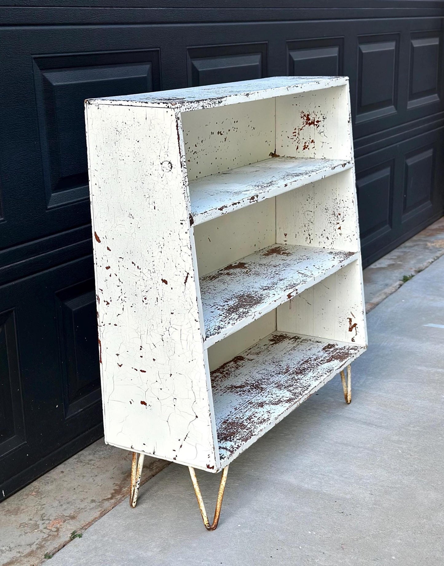 Vintage 1960's Solid Wood Rustic Hairpin Leg Bookshelf