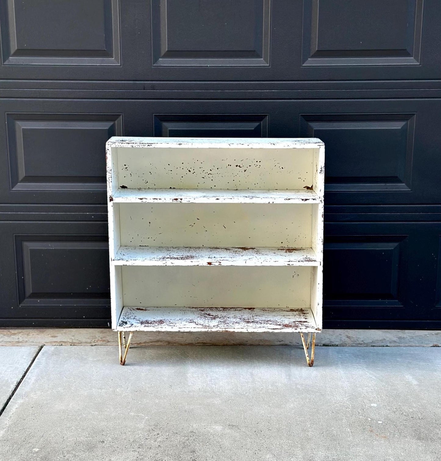 Vintage 1960's Solid Wood Rustic Hairpin Leg Bookshelf