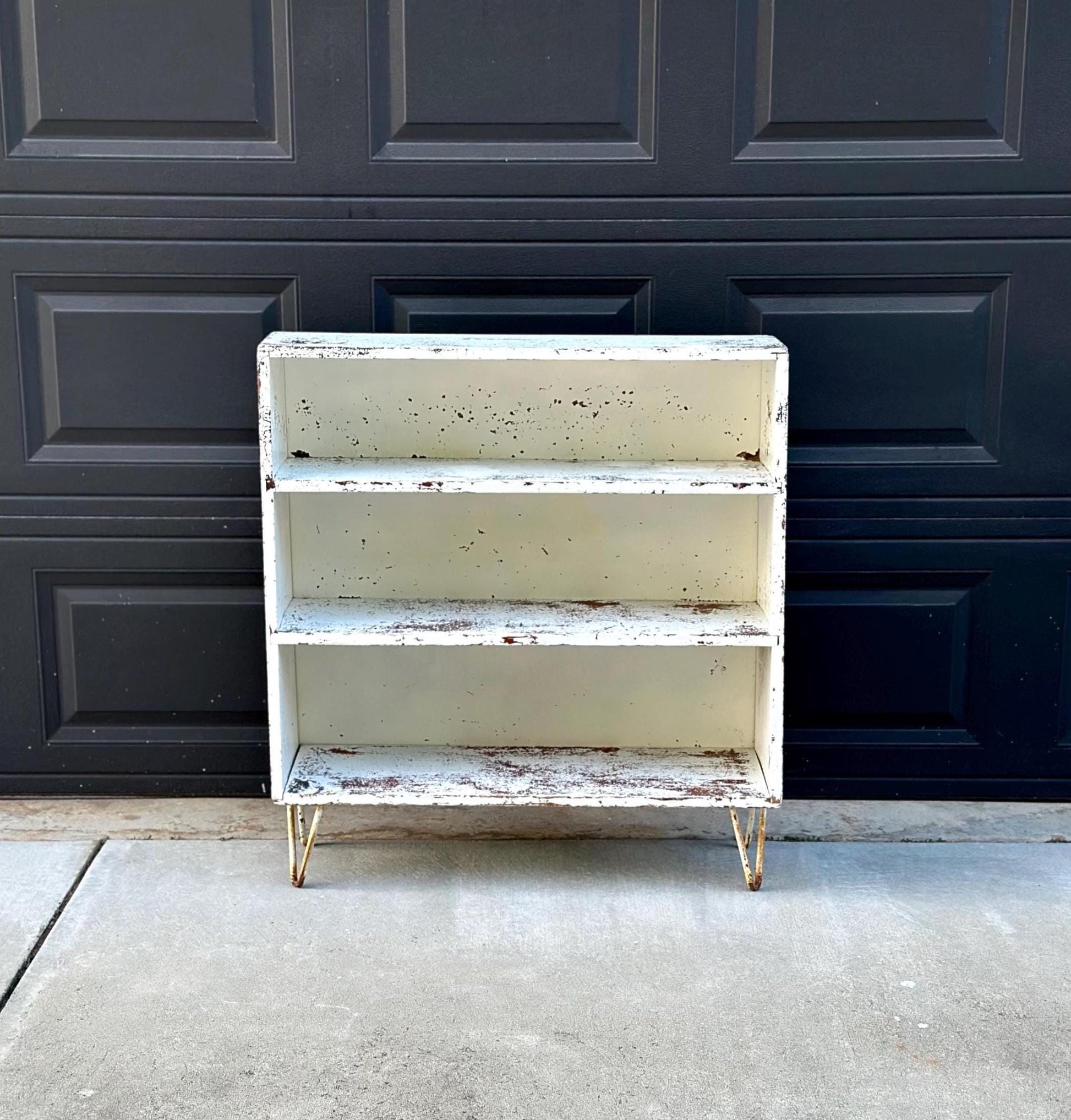 Vintage 1960's Solid Wood Rustic Hairpin Leg Bookshelf