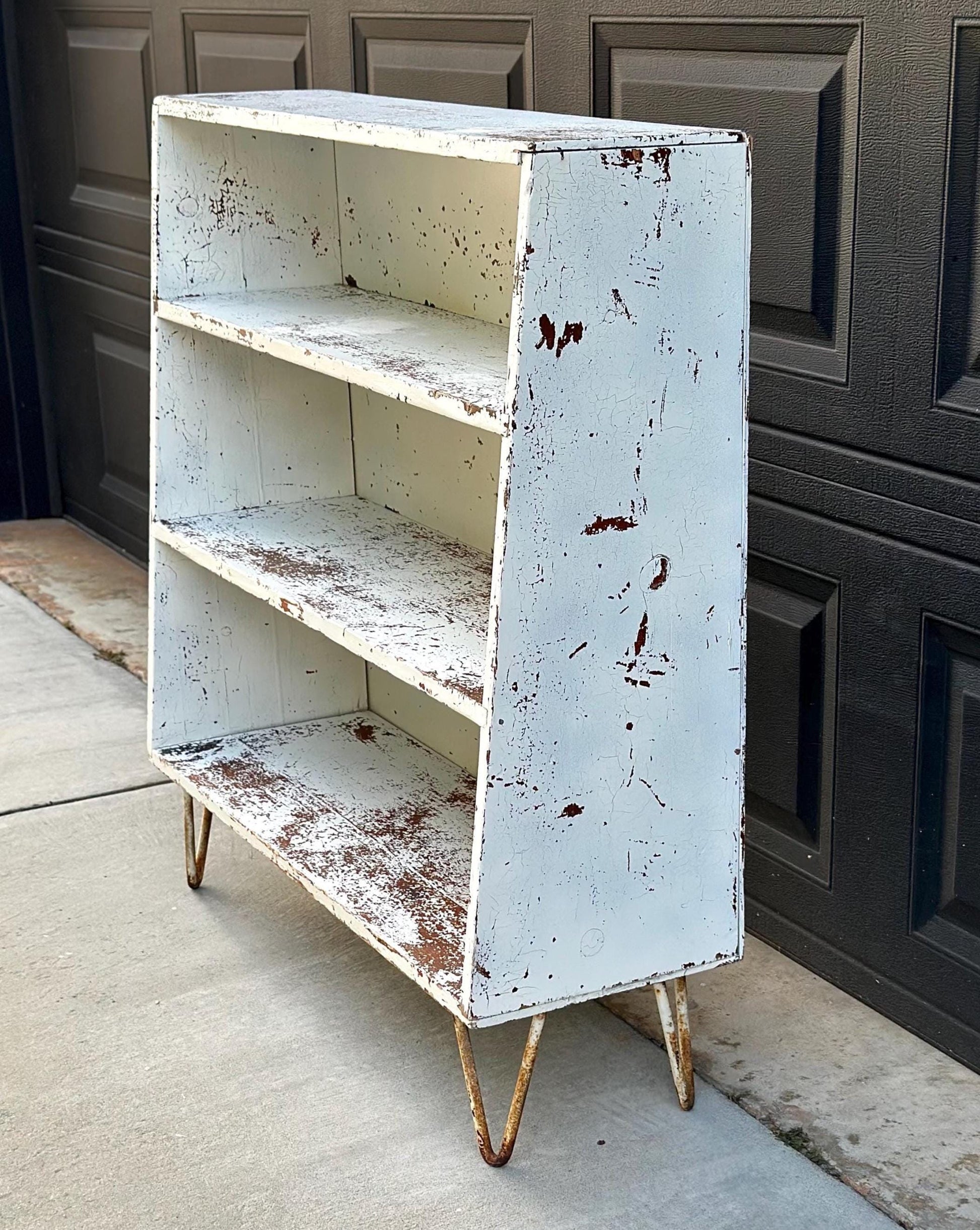 Vintage 1960's Solid Wood Rustic Hairpin Leg Bookshelf