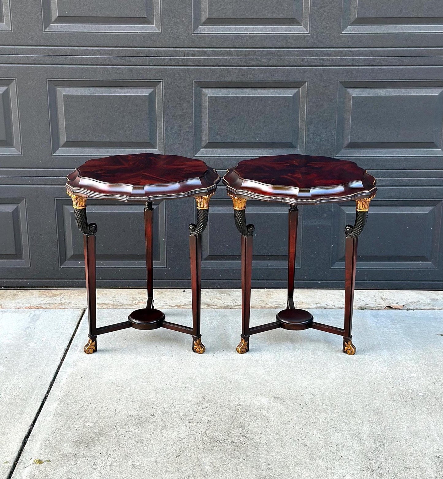 Vintage Mid 1900's Mahogany Wood Round End Tables - a Pair