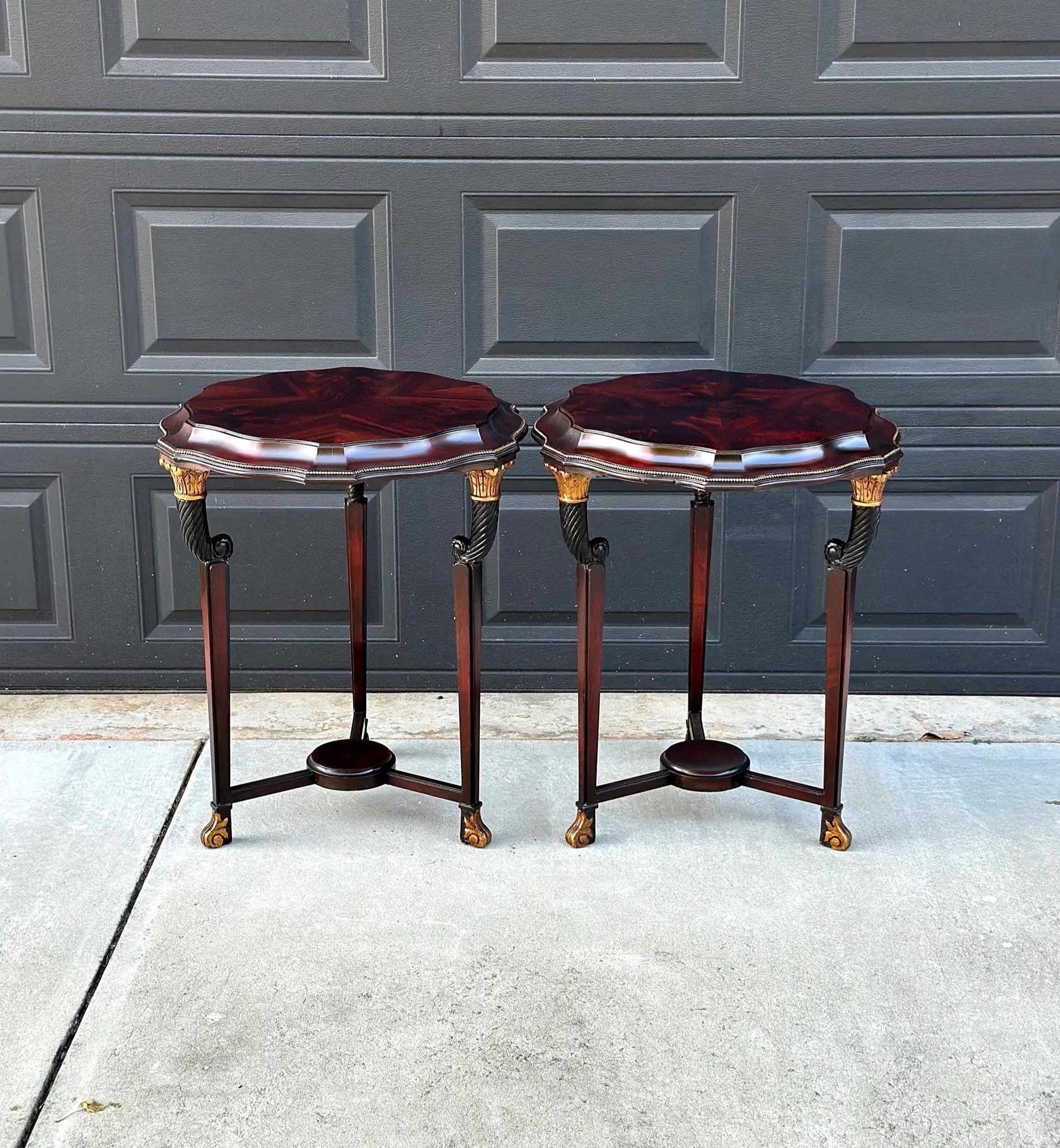 Vintage Mid 1900's Mahogany Wood Round End Tables - a Pair