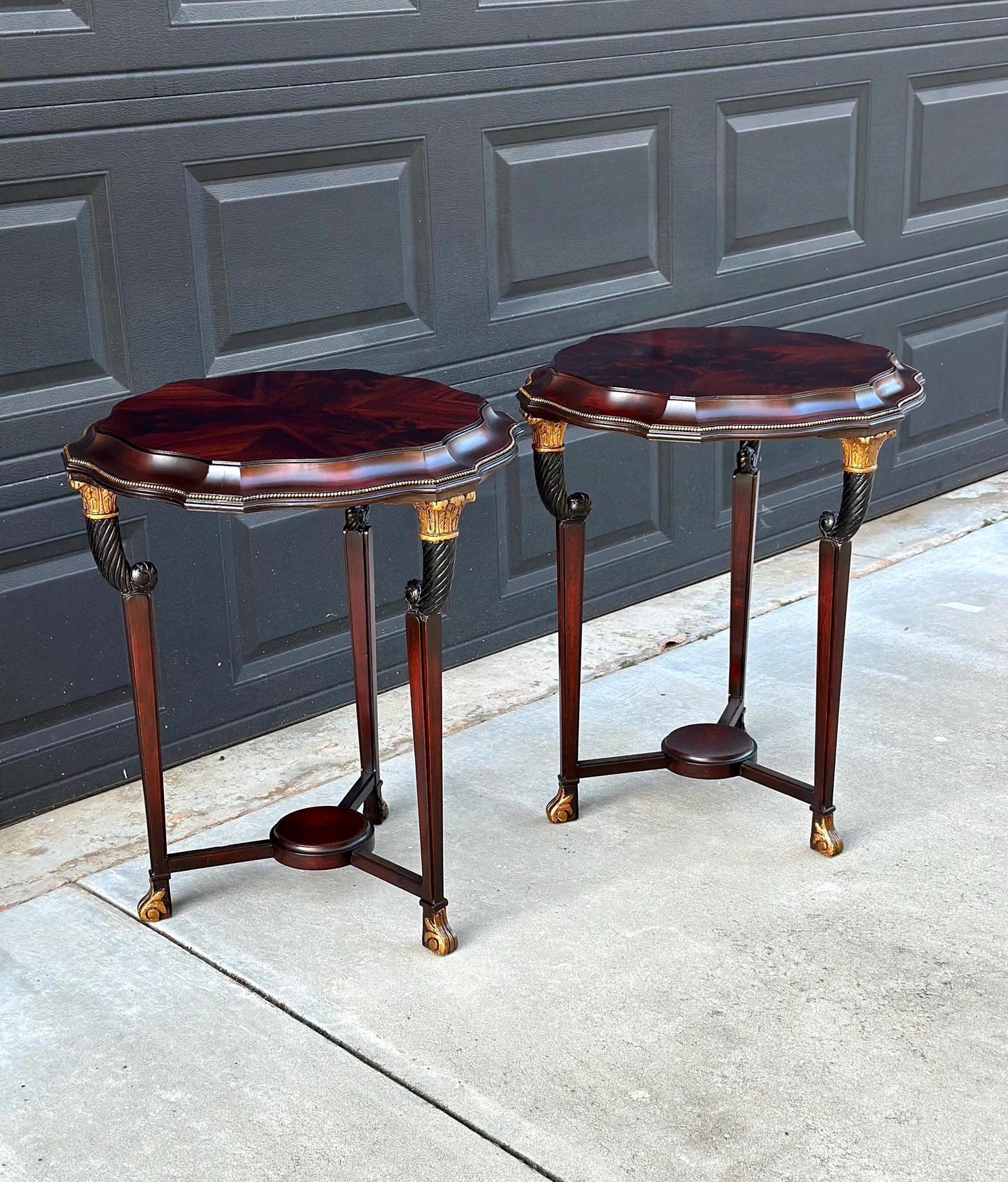 Vintage Mid 1900's Mahogany Wood Round End Tables - a Pair