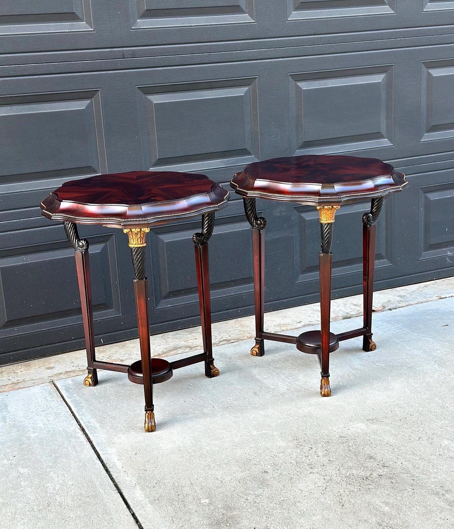 Vintage Mid 1900's Mahogany Wood Round End Tables - a Pair